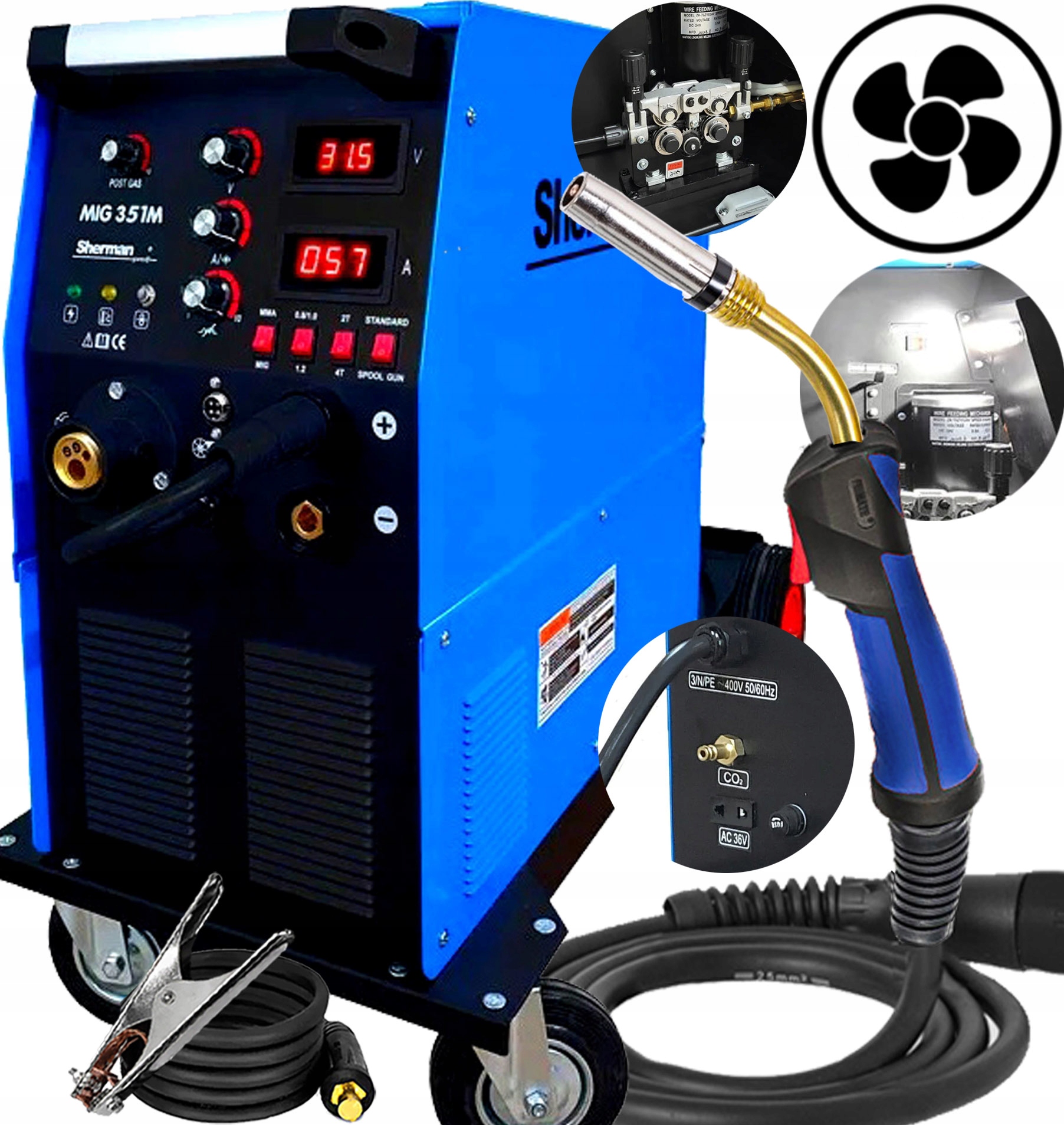 Invertorová Svářečka Migomat Poloautomatická Sherman Mig 351M/4R 350A 400V