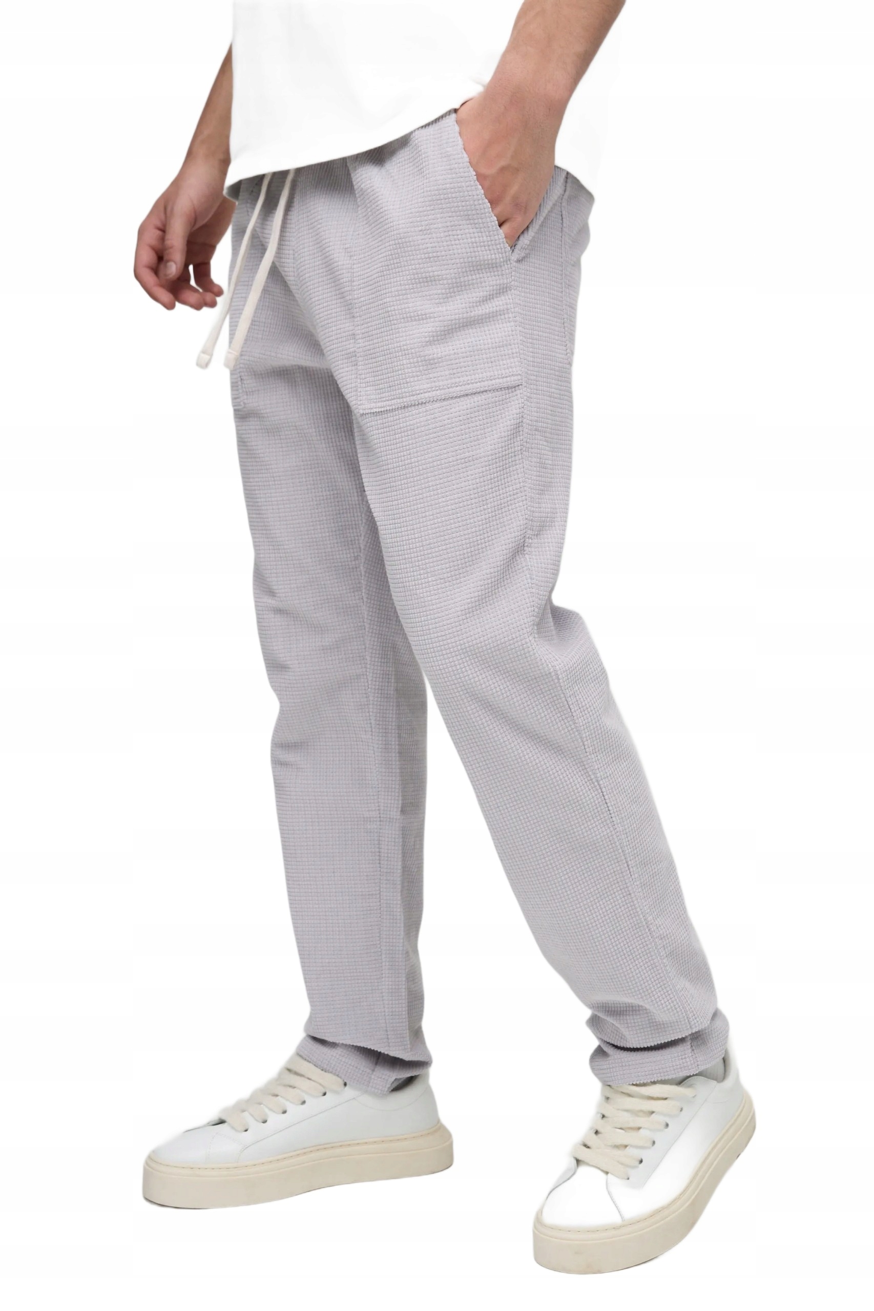 Boohooman Šedé Pánské Ležérní Kalhoty S Manžetou A Texturou L Z3A