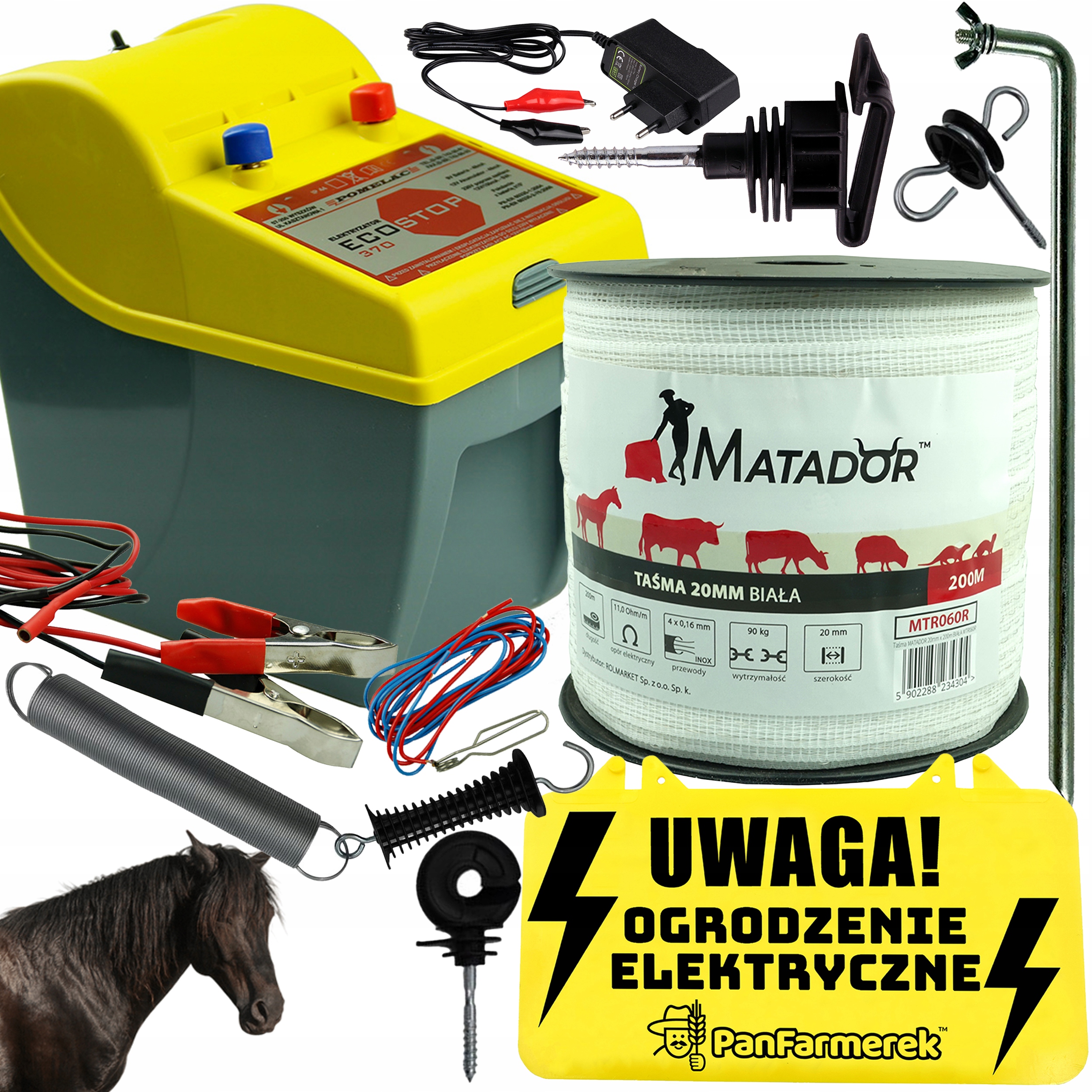 Pastuch Elektryczny Kompletny Zestaw Dla Konia Koń Izolatory Taśma