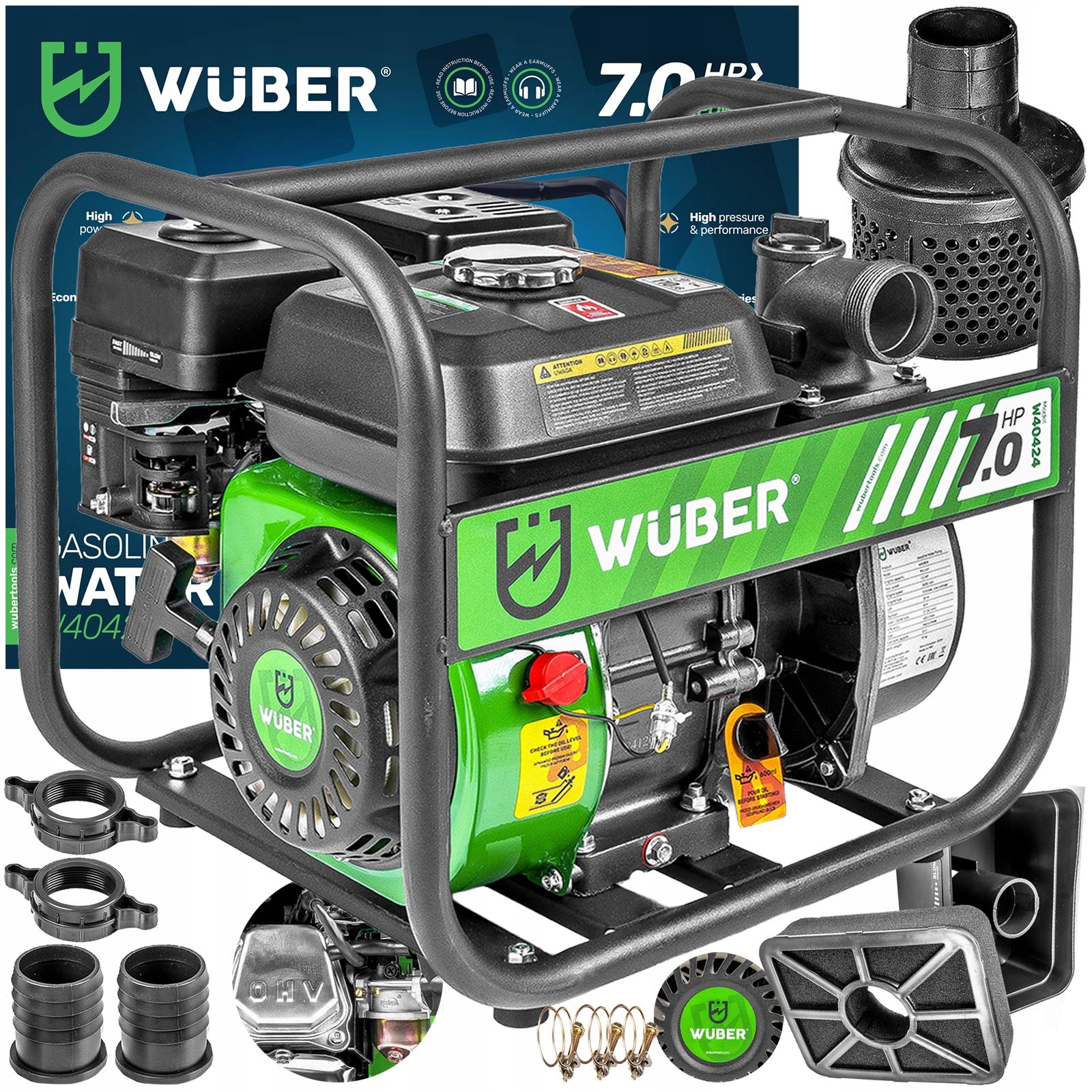 Pompa Spalinowa 2"MOTOPOMPA Do Wody Czystej Brudnej Mocna 7KM Solidna Wuber