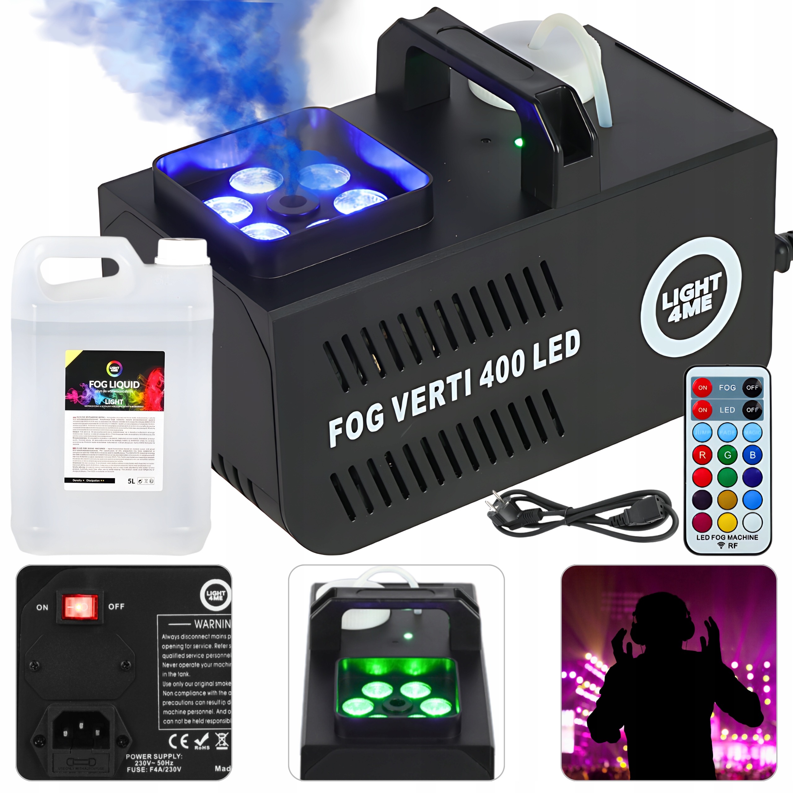 Výrobník Vertikálního Kouře, Mlha, Silný Kouř 8 Led Rgbw Diod Kapalinové Dálkové Ovládání