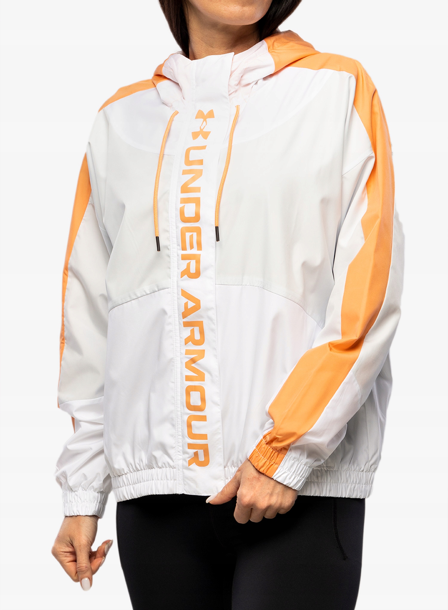 Dámská bunda Under Armour Rush Woven Fz Jacket bílá/mellow oranžová L