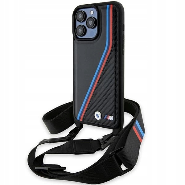 Pouzdro Bmw M Edition Carbon Tricolor Lines & Strap pro iPhone 15 Pro Max černé
