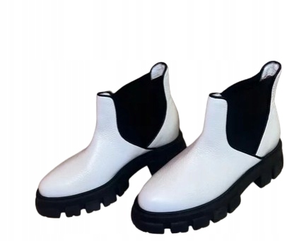 L37 Kotníkové Boty Kožené Bílé S Černou Vložkou A Silnou Podrážkou 40 J3E