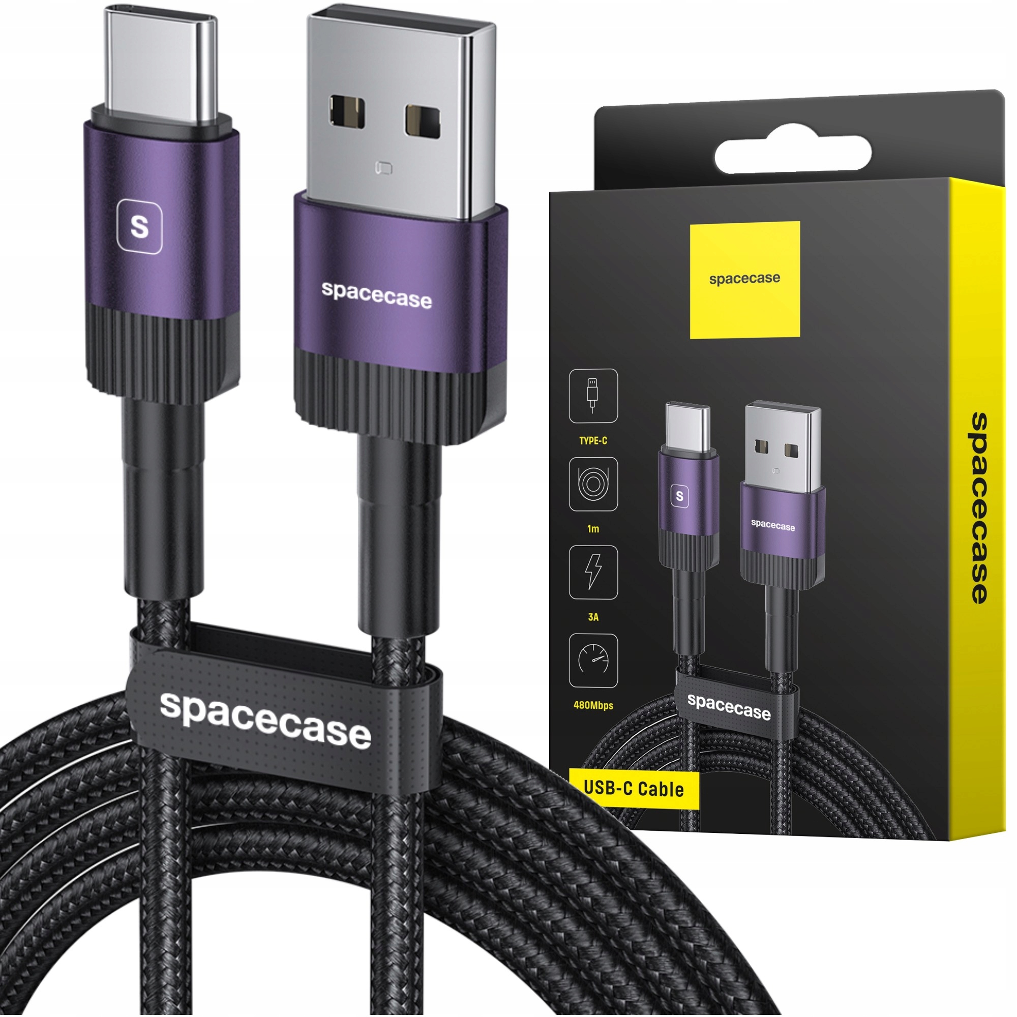 Spacecase Kabel Usb Usb-c Typ-c 3A Quick Charge 3.0 100CM Szybkie Ładowanie