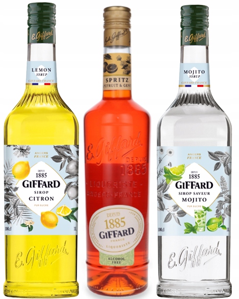 Zestaw letni do lemoniad i drinków Giffard Cytryna, Orange spritz, Mojito