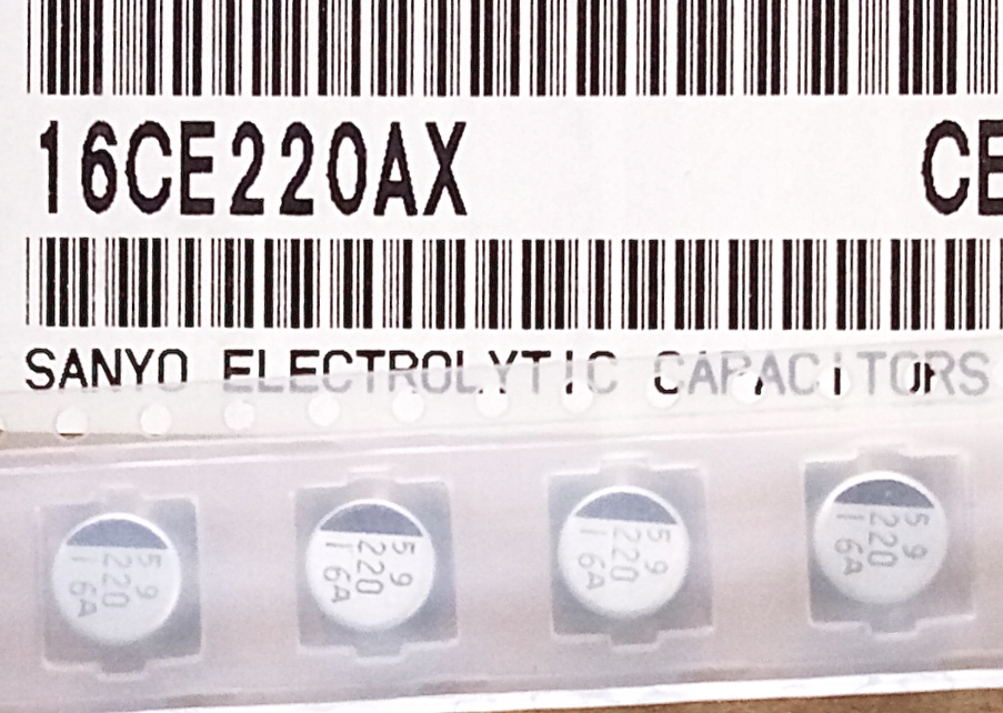 [20szt] Kondensator Sanyo Smd 220uF 16V Ø6.3x7.7mm Low Imp 0.3R