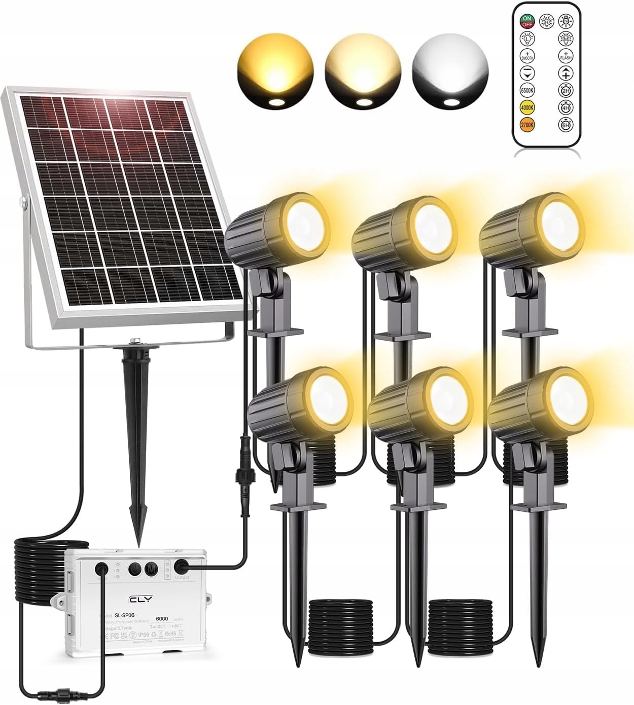 Solárna Záhradná Lampa Cly 6000 mAh IP66 3 režimy 3 jasnosti Čierna