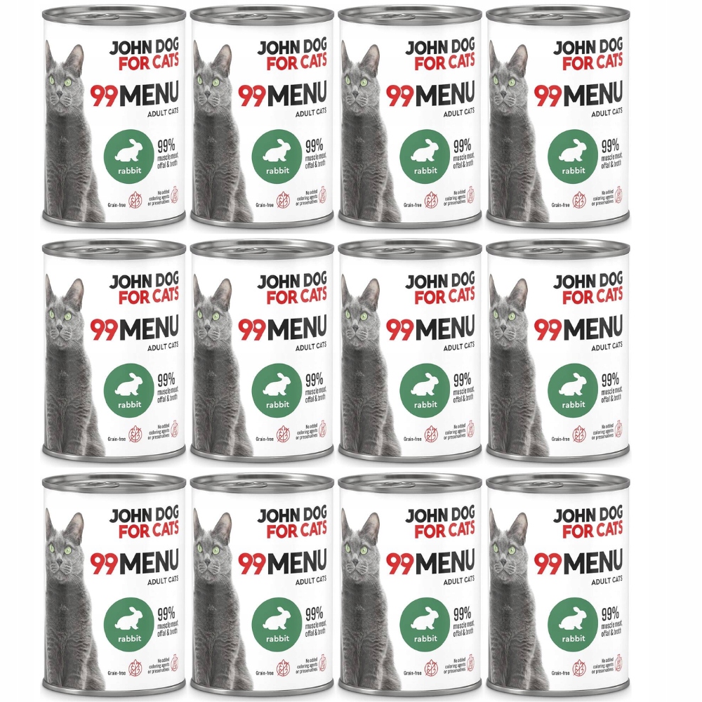 Karma mokra dla kota John Dog 99 menu Adult królik Zestaw 12x400g