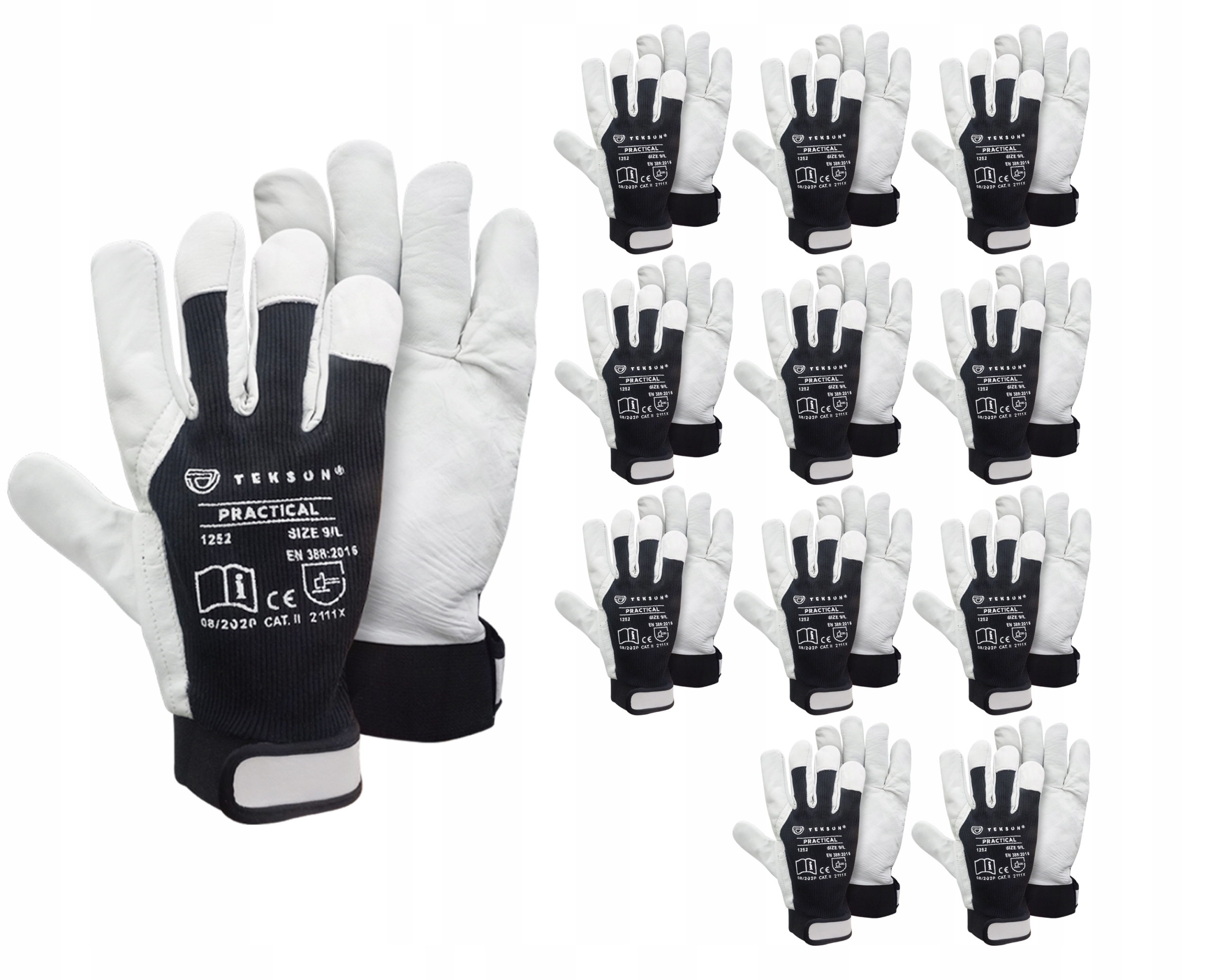 Ochranné rukavice Tekson Practical 1252 z kůže, suchý zip, Velikost 8 – 12 párů