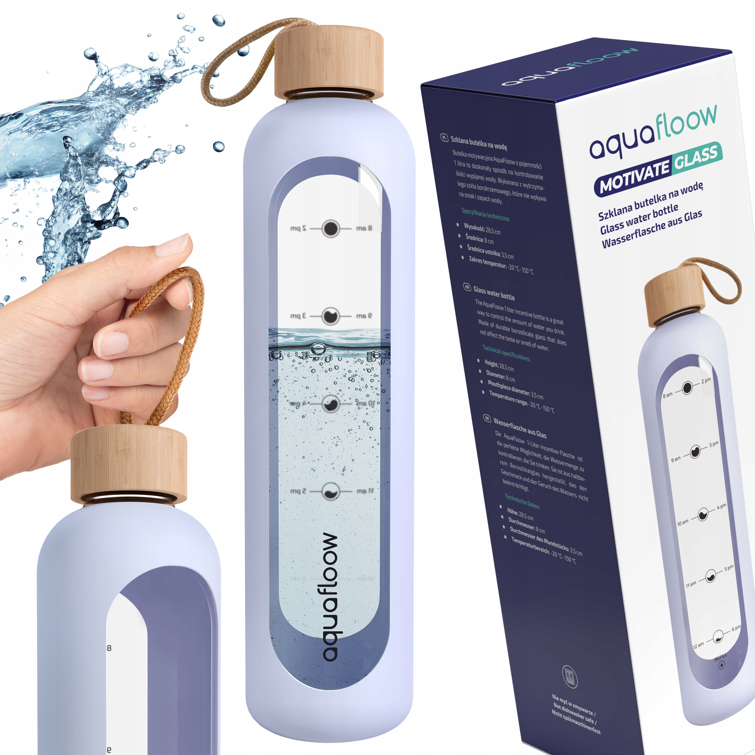 Motivációs üveg kulacs AquaFloow MotivateGlass 1L lila