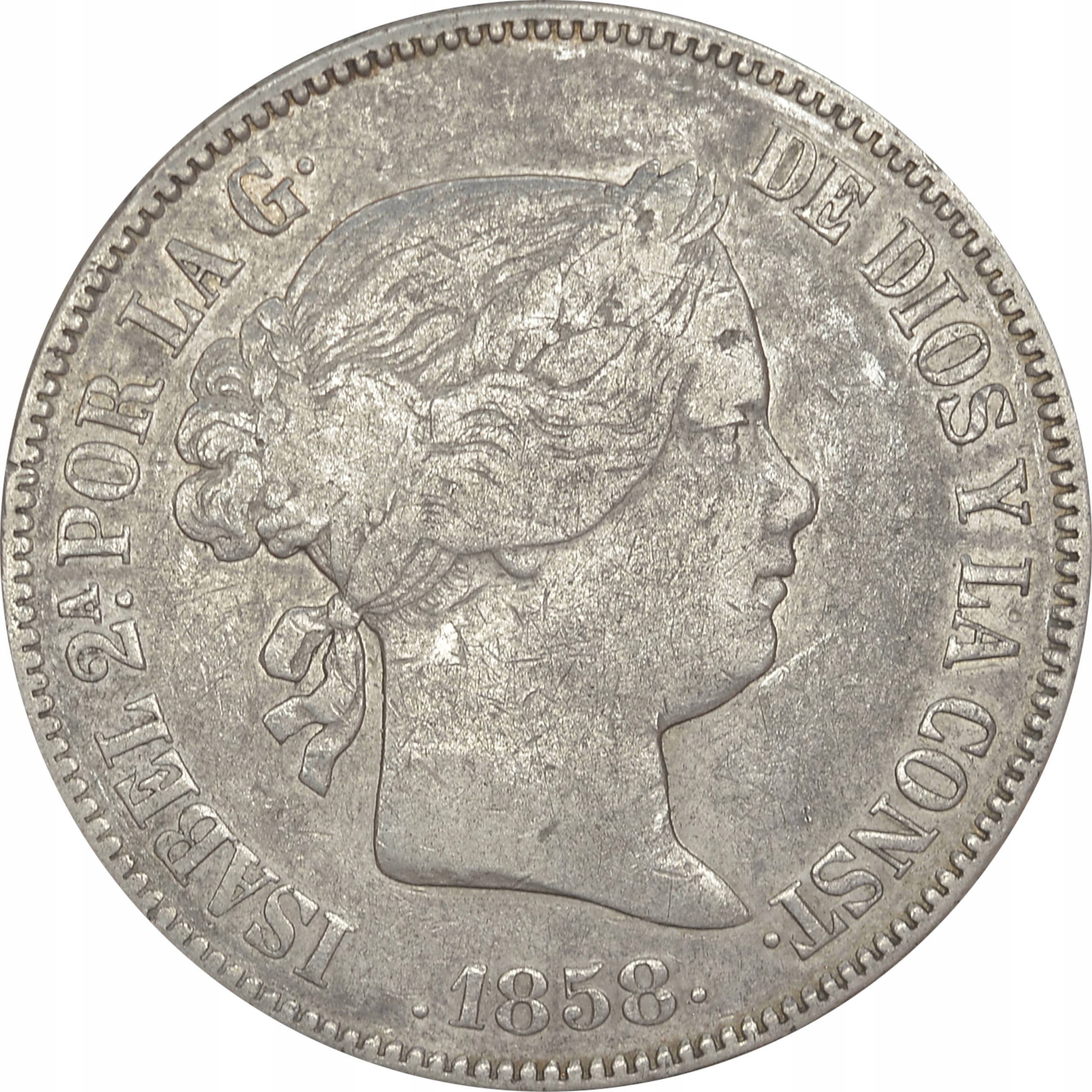 8.hyr.HISZPANIA, IZABELA II, 20 REALI 1858