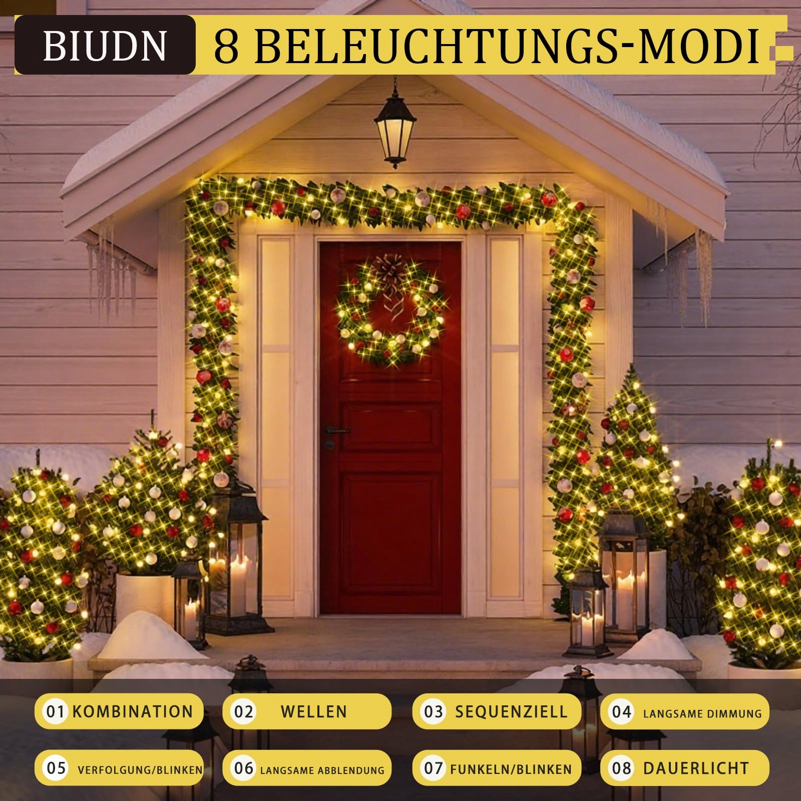 BIUDN Lampa 600LED Zewnętrzna 30M 8 Trybów Timer Ciepła Na Święta Wesela — miniatura 5