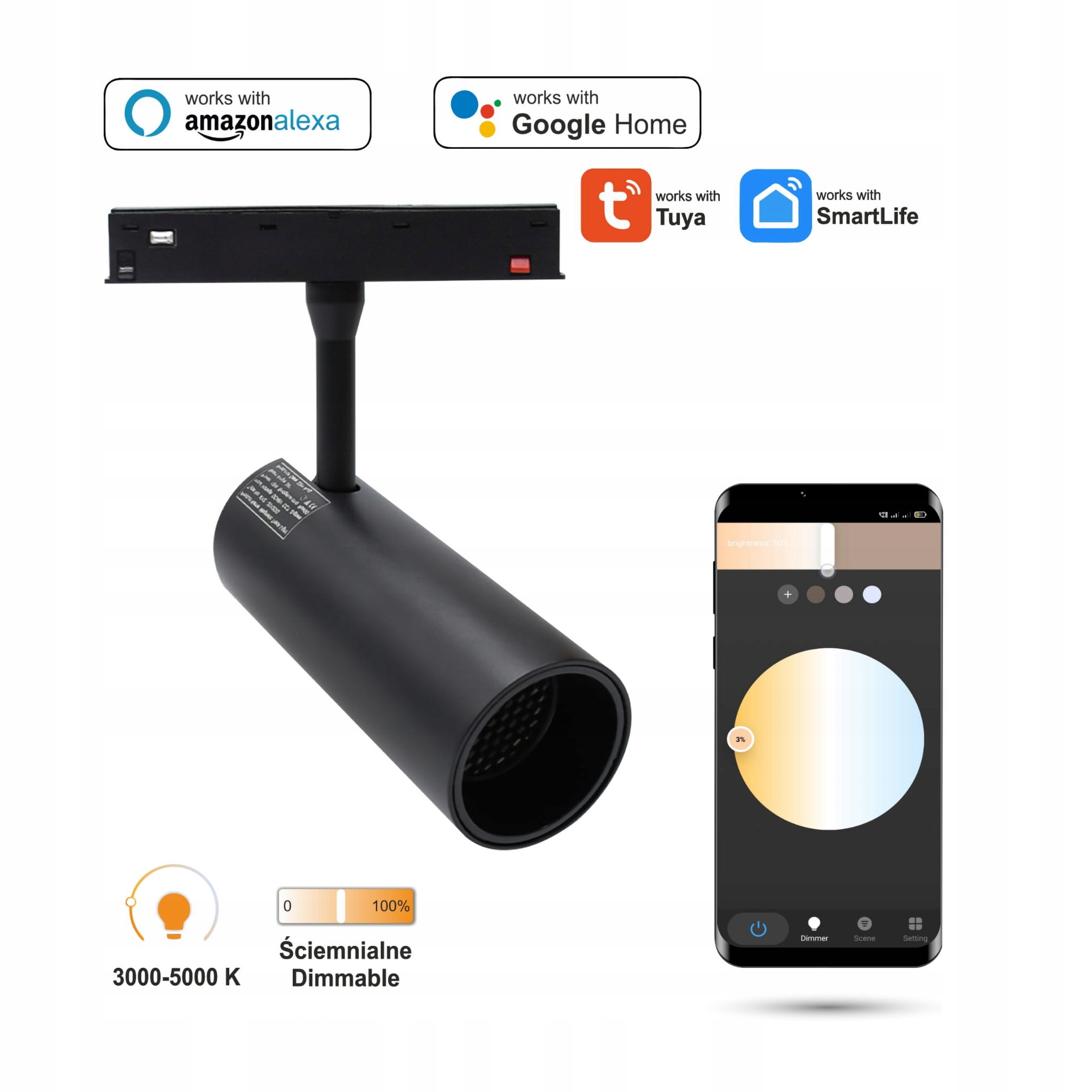 Led reflektor 2.4GHZ Track 12W pre magnetické lišty Smart Track 48VDC