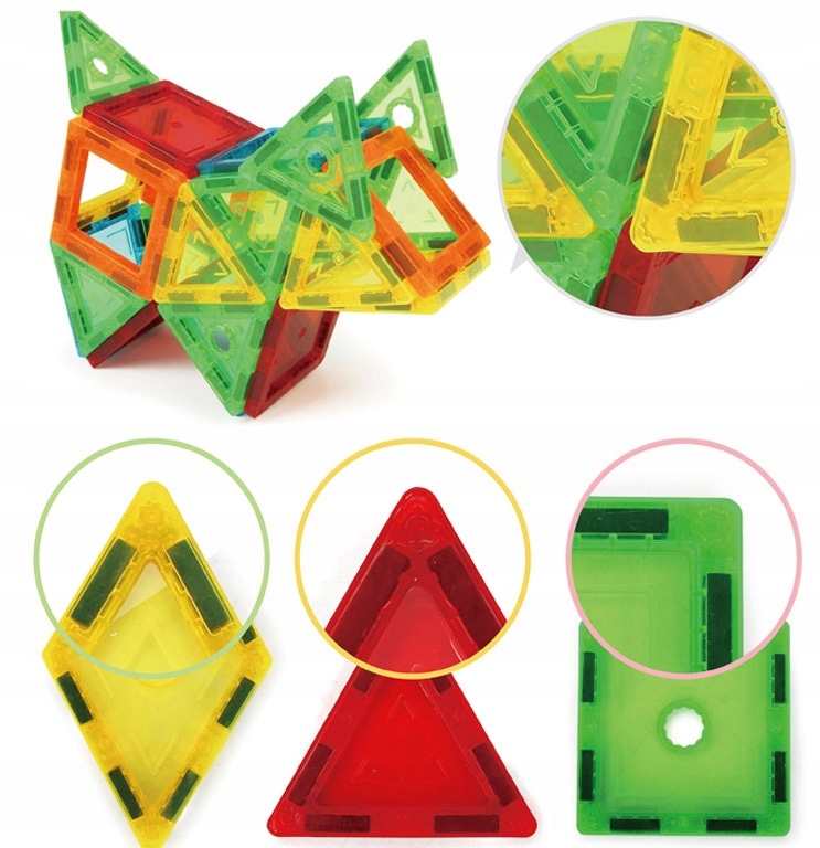 KOLOROWE Klocki Magnetyczne KONSTRUKCYJNE 3D XXL MAGNETIC TILES 212 Eelem. Minimalny wiek dziecka 3