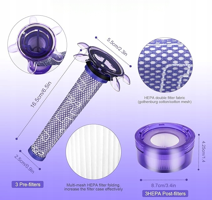 Filtr do odkurzacza Dyson V8 Fluffy Model SV25.3 zamiennik zestaw 3 szt Producent inny