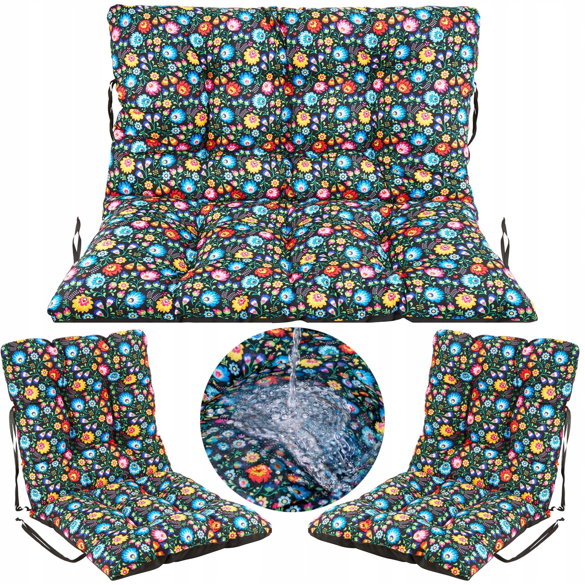 Set 2+1 polštáře na ratanový nábytek, voděodolné, měkké, 100x60x50 Folk