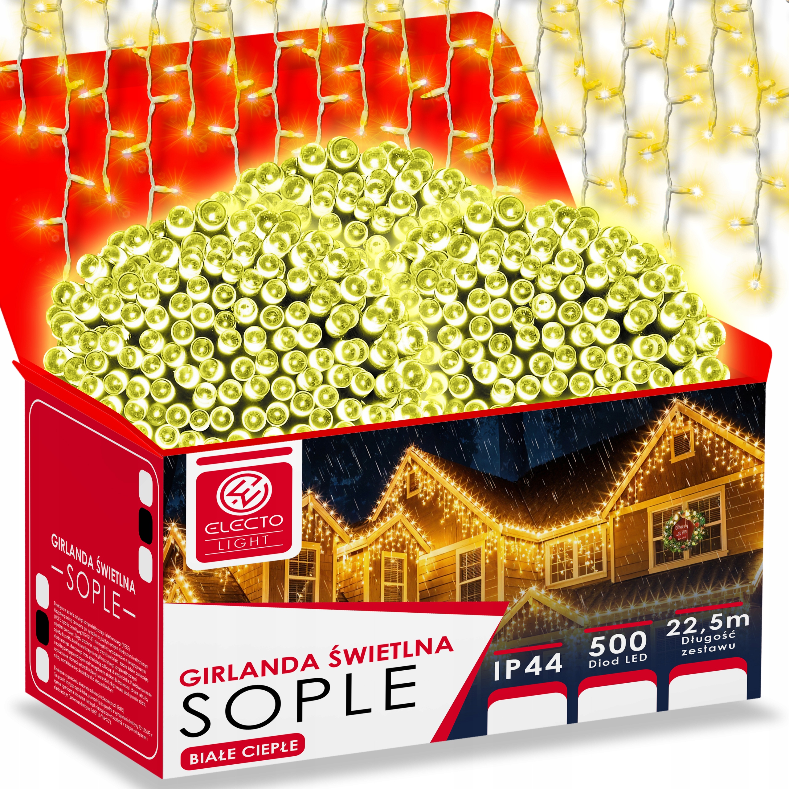 LAMPKI ZEWNĘTRZNE SOPLE LED 500 22,5M ŚWIATEŁKA ŚWIĄTECZNE CHOINKOWE+ FLASH