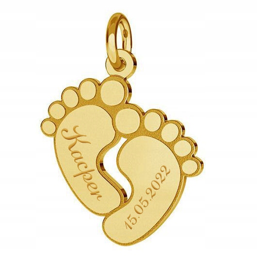 

Charms zawieszka Srebro Złoto 18K Stópki Grawer