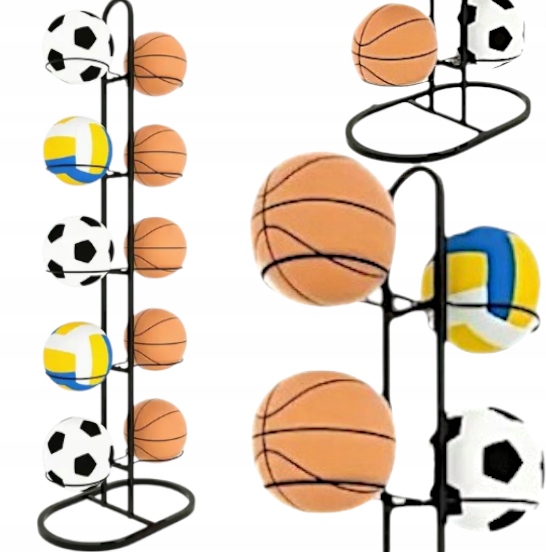 Stojak na 10 piłek półka organizer przechowywanie piłek obustronny biały