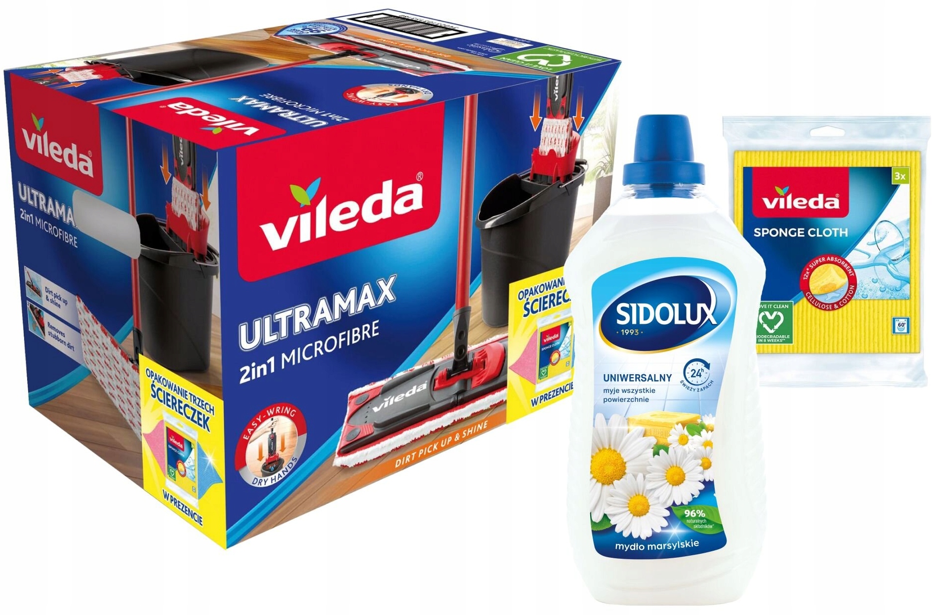 Levně Sada plochých mopů Vileda UltraMax Box Pucerka Tekutina Sidolux na mytí