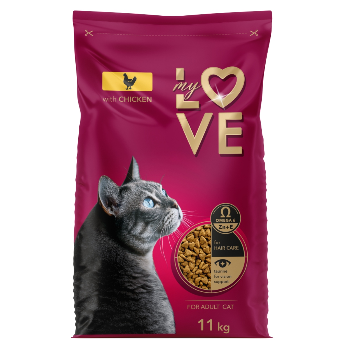 Levně Suché krmivo pro dospělé kočky s kuřecím masem 11 kg My Love pro kočky