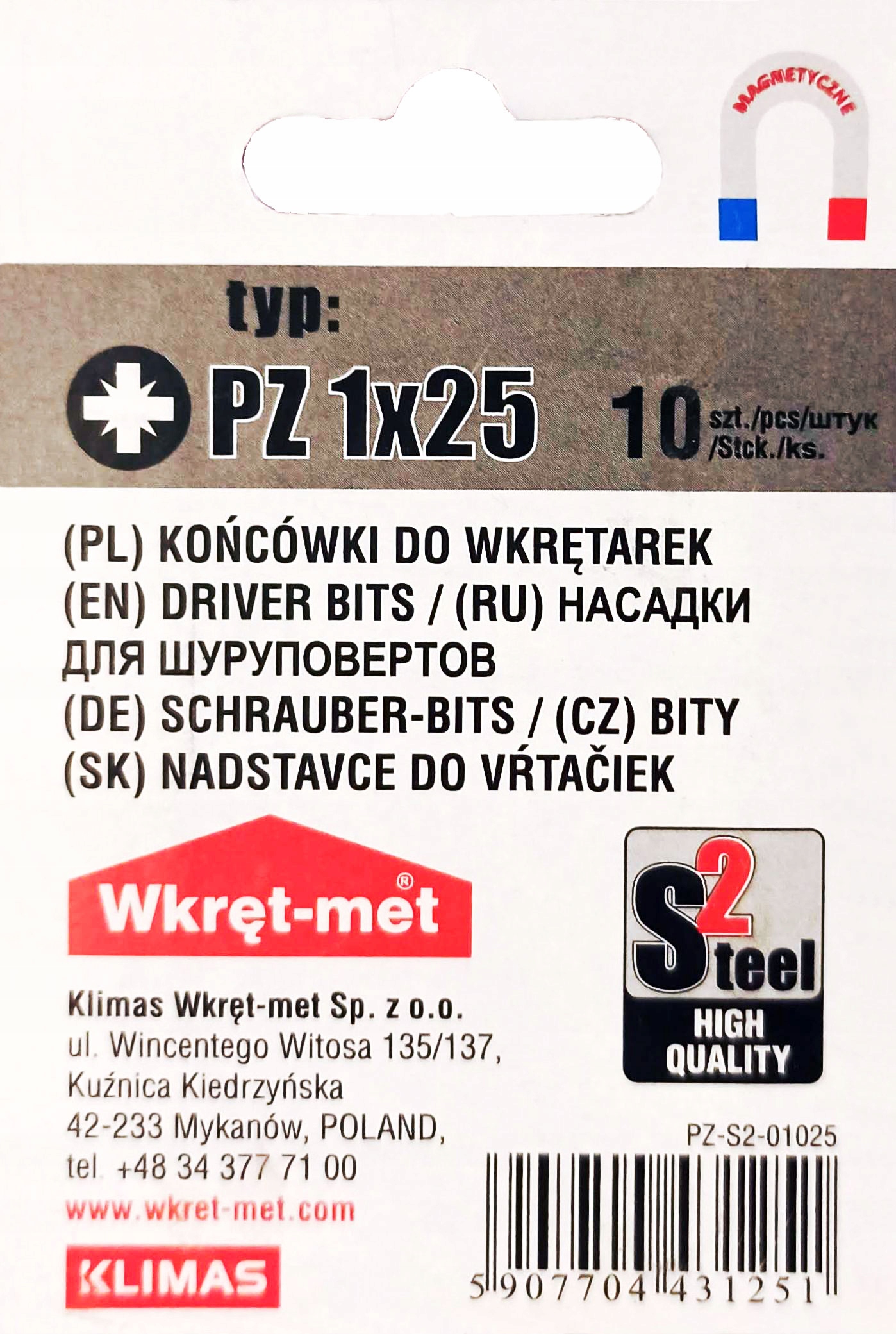 KOŃCÓWKI DO WKRĘTARKI BIT PZ1 25MM 10 SZT krzyżak Kod producenta PZ-S2-01025