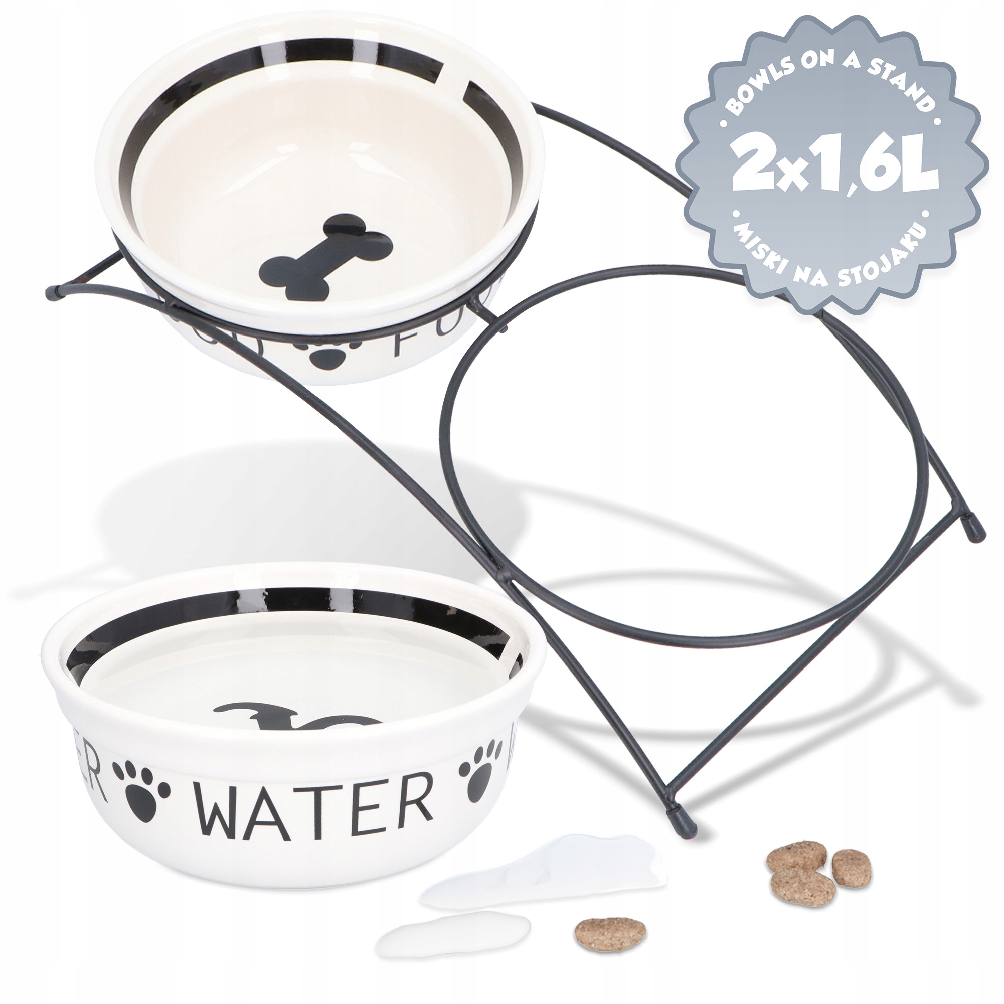 2x Miski Stojaku Psa 1,6l Ceramiczne Miseczki Stojak Duża Miska Wodę Psó 8K