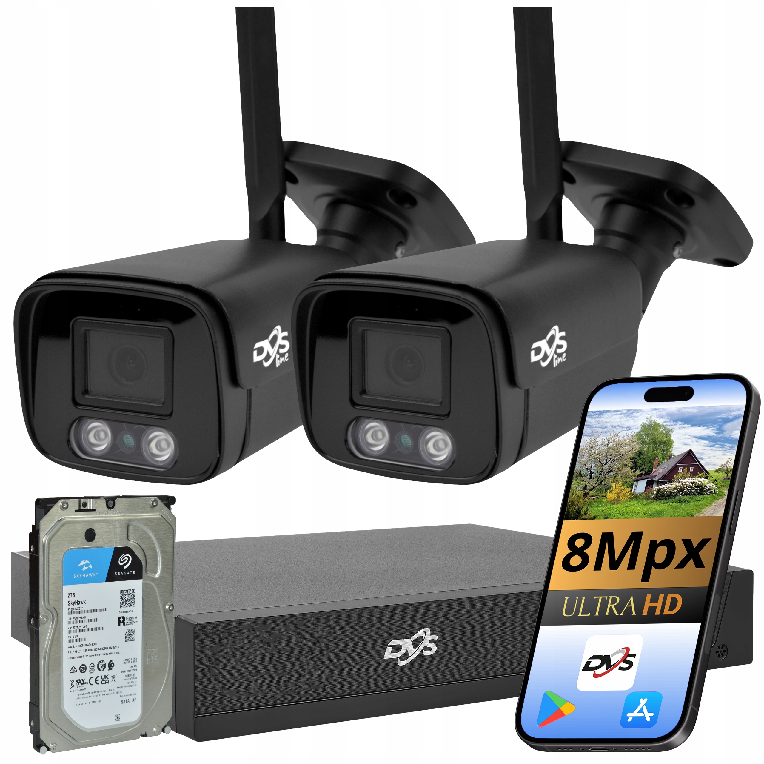 Sada Wifi Kamer 4K 2 Kamery Černá Venkovní Trubka Pro Monitorování Disk