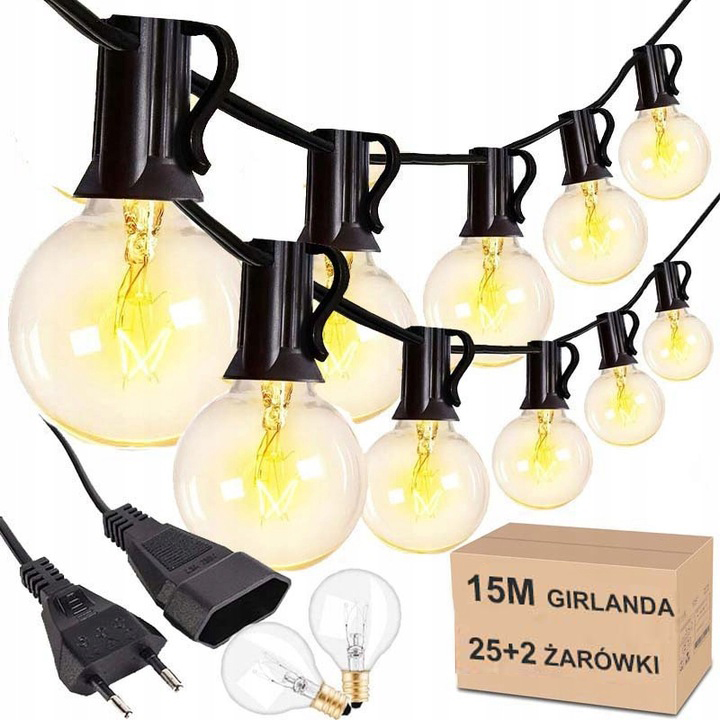 GIRLANDA DUŻE LAMPKI OGRODOWE ZEWNĘTRZNE 25 PATIO BALKON TARAS 15M