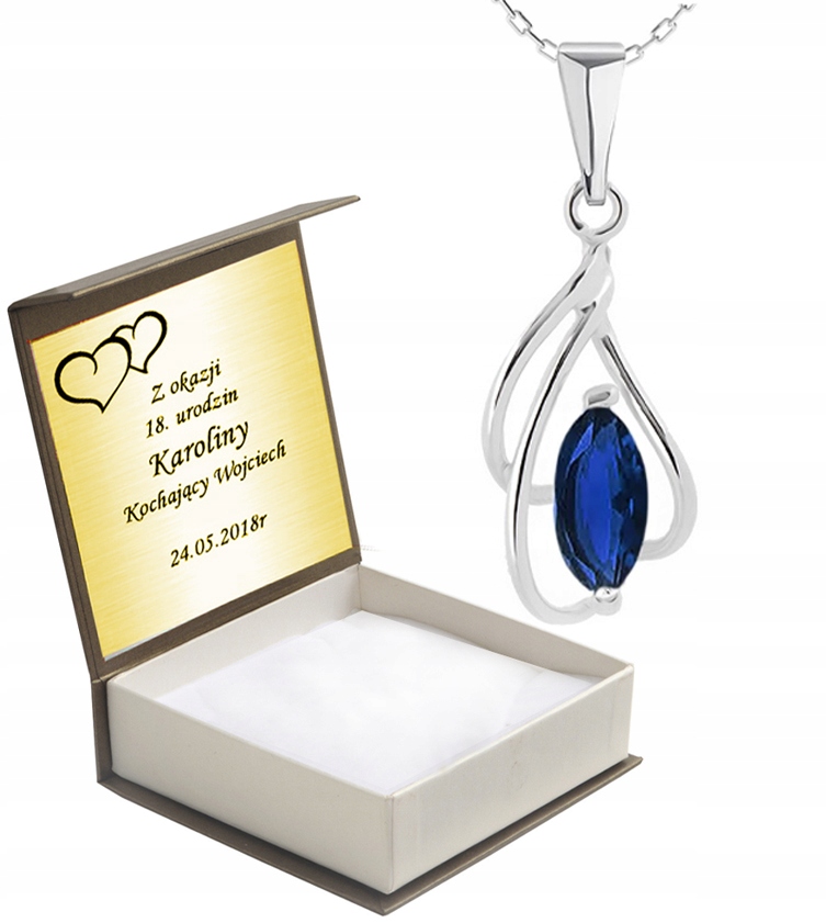 

Wisiorek Z Niebieską Cyrkonią I Łańcuszkiem+grawer