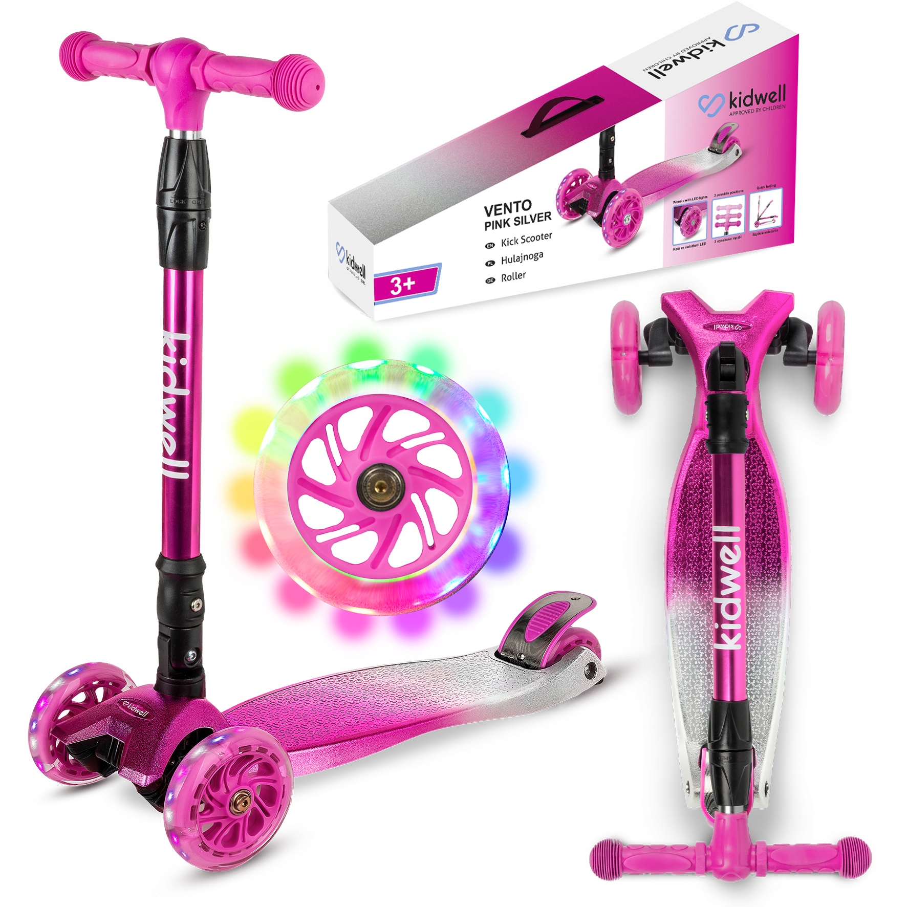 Hulajnoga trójkołowa Kidwell Vento Pink/silver kółka Led