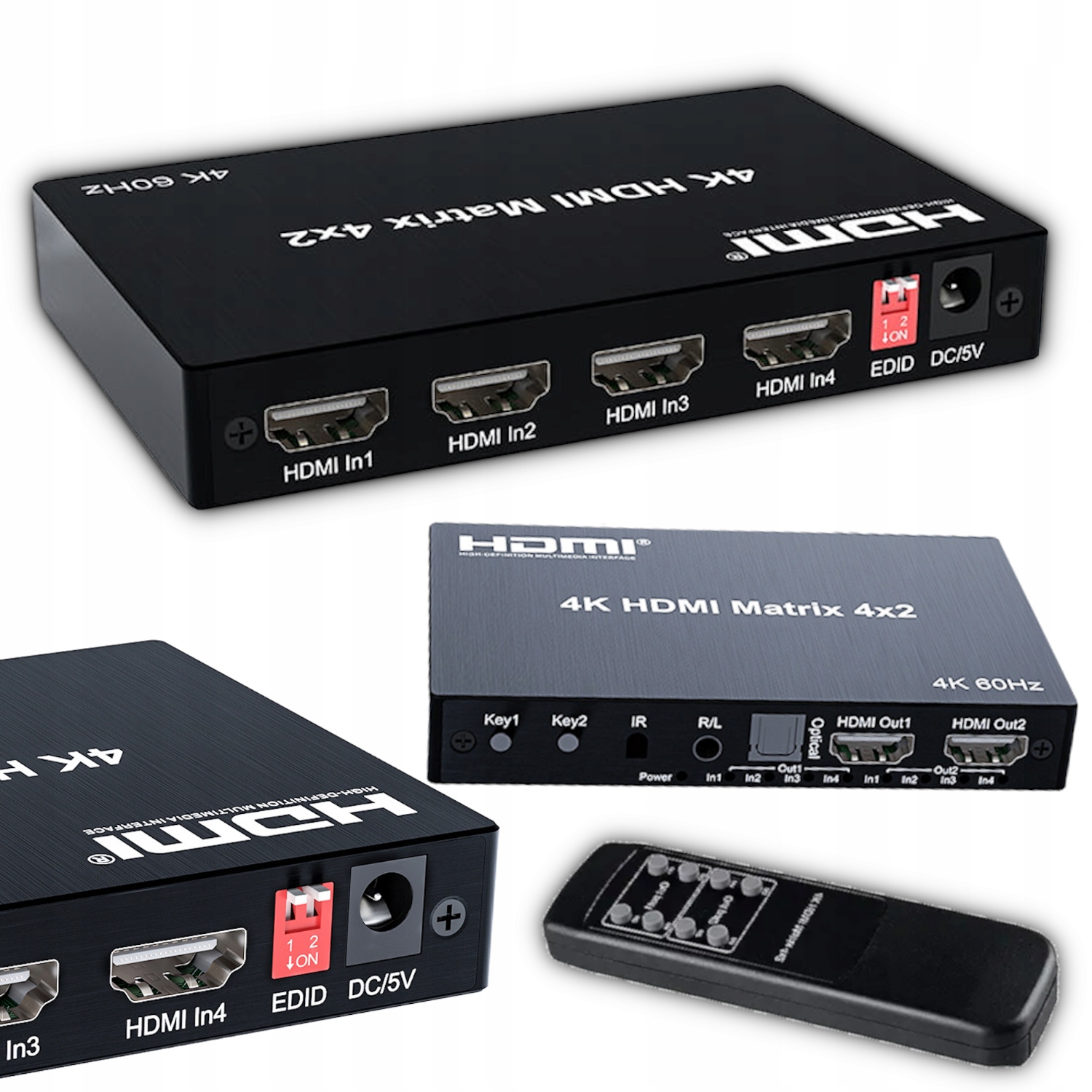 Matrix Hdmi Switch Splitter 4x2 4K Hdcp Rozbočovač Toslink Jack Ir dálkové ovládání