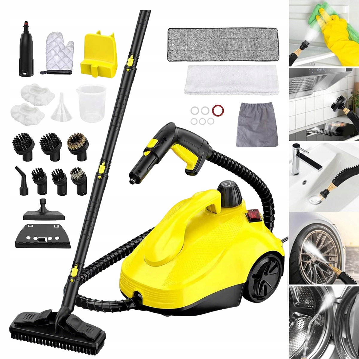 Mocna Parownica Myjka Parowa Czyścik Mop Parowy Duży Zestaw Akcesoria 2000W