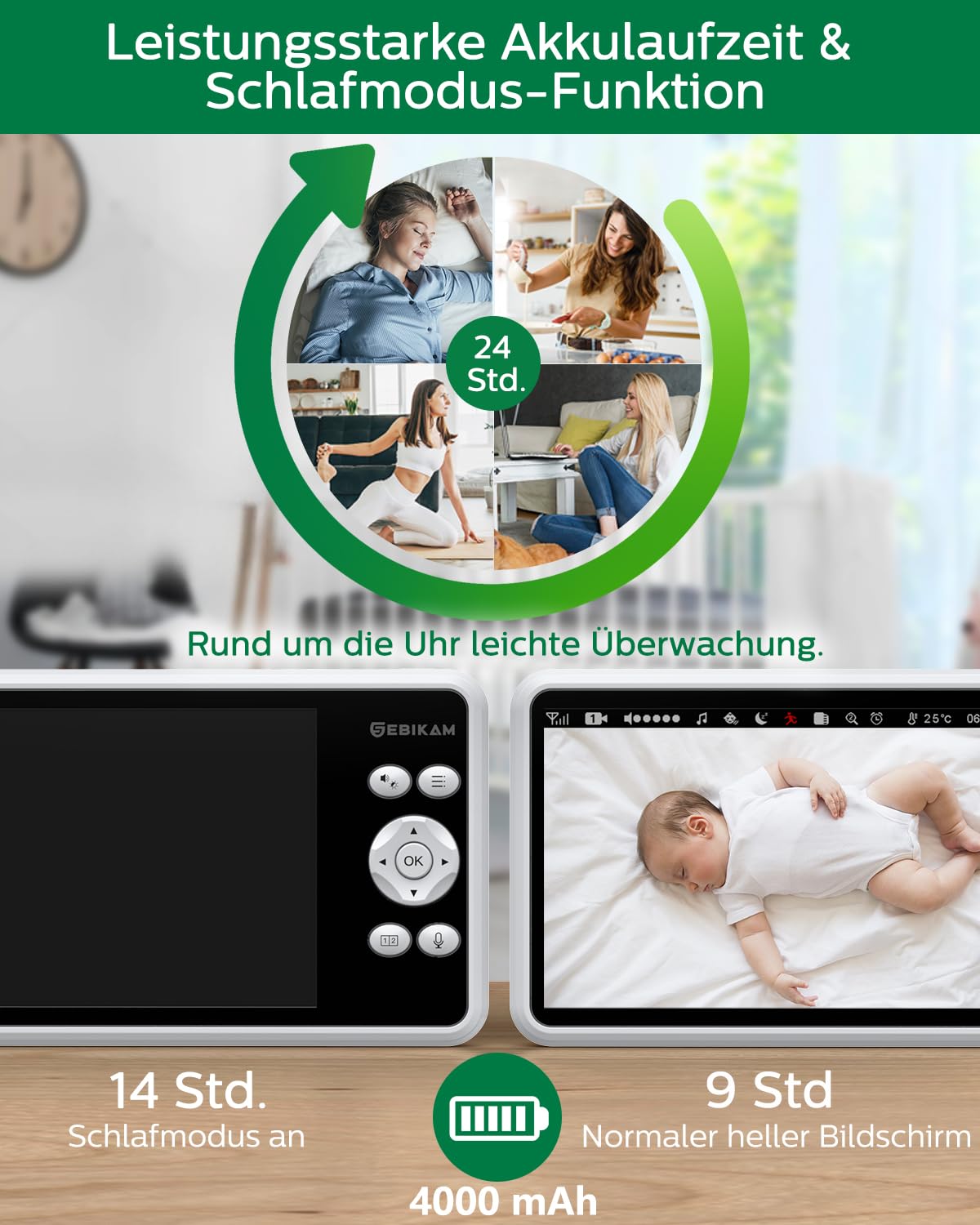 SEBIKAM Elektroniczna Niania Kamera 5 Calowy 720P HD Monitor Dziecięcy — miniatura 6