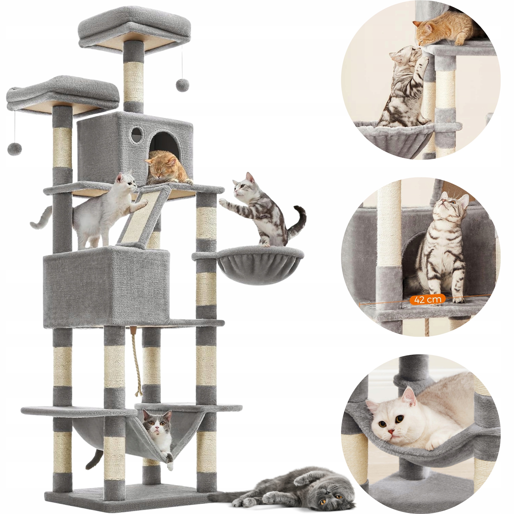 Levně Škrabadlo Pro Kočky Sloupek 206 cm Stromek 7 úrovní Budka Pelíšek Hračky