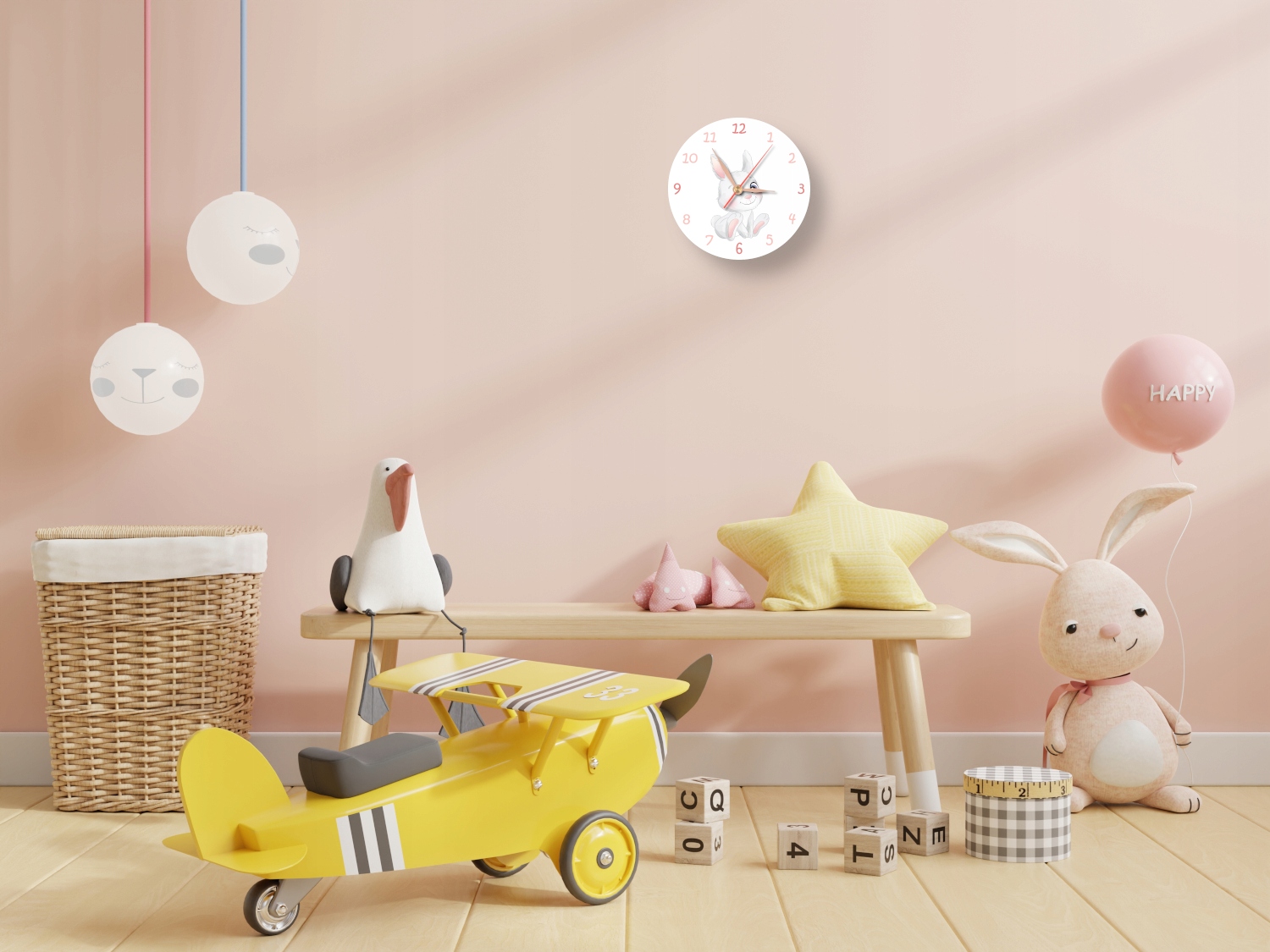 Okrągły cichy zegar ścienny z króliczkiem królik Marka inna