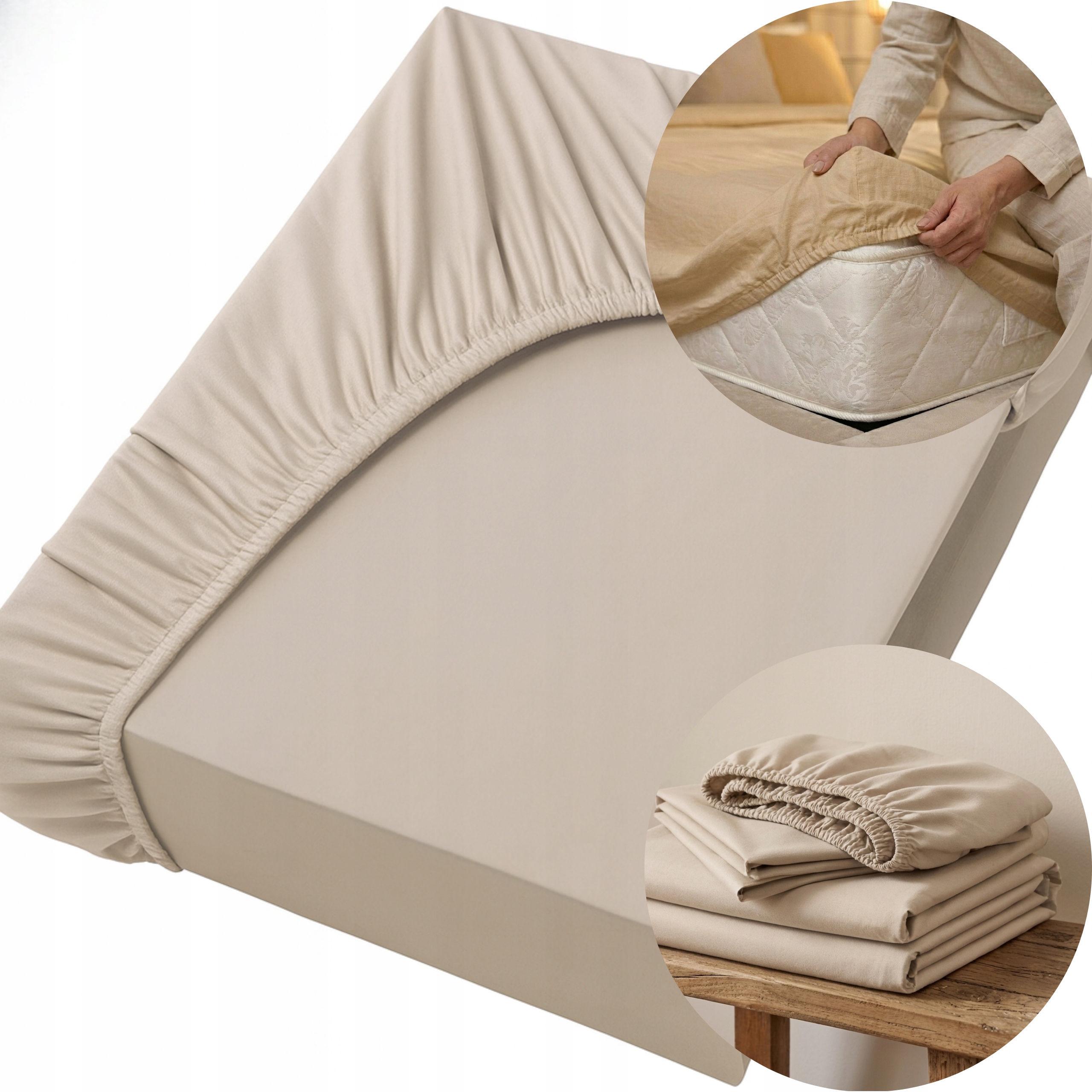 Prostěradlo S Gumičkou 160X200 cm Bavlna Elastan Silné Provedení Beige