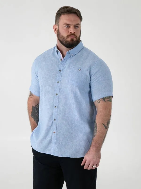 Pánská košile s lnem modrá CLARKE-D555 Velké velikosti Velikost 4XL