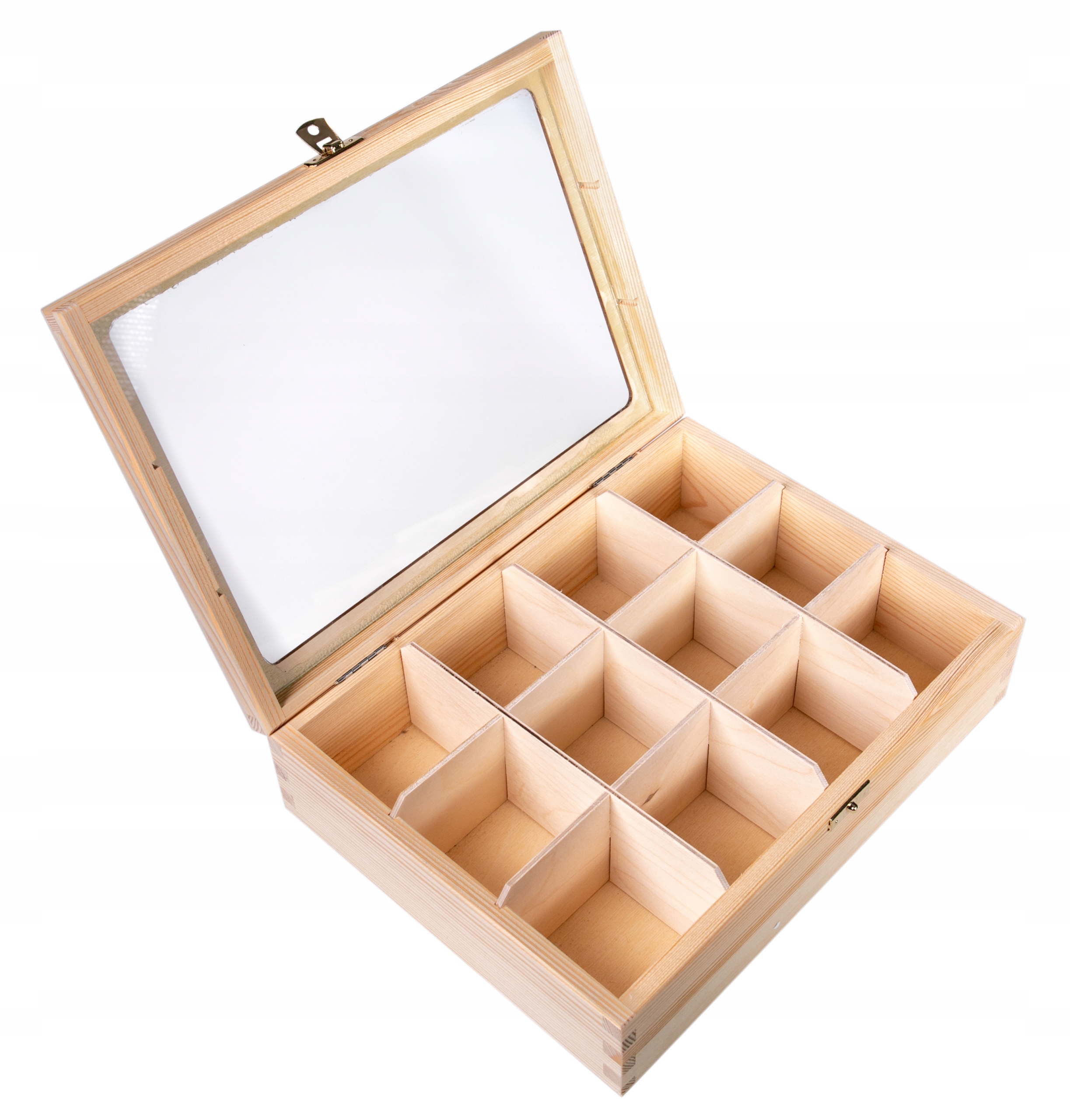 

Drewniane Pudełko biżuterię 12 przegród z Szybką