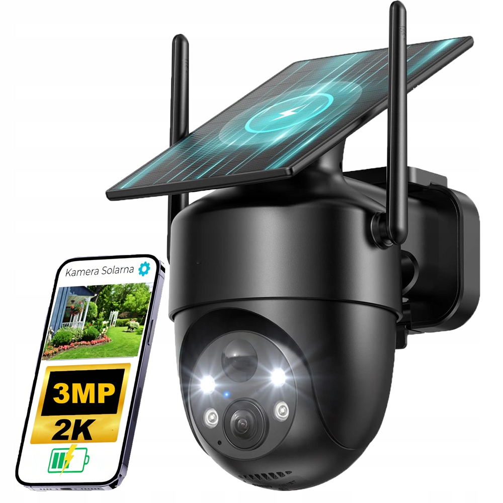 2K venkovní otočná bezdrátová solární kamera s barevným nočním viděním