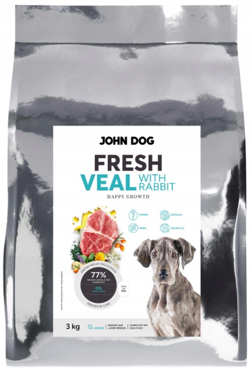 Levně Junior Fresh suché krmivo pro psy Telecí S Králíkem John Dog 3 kg