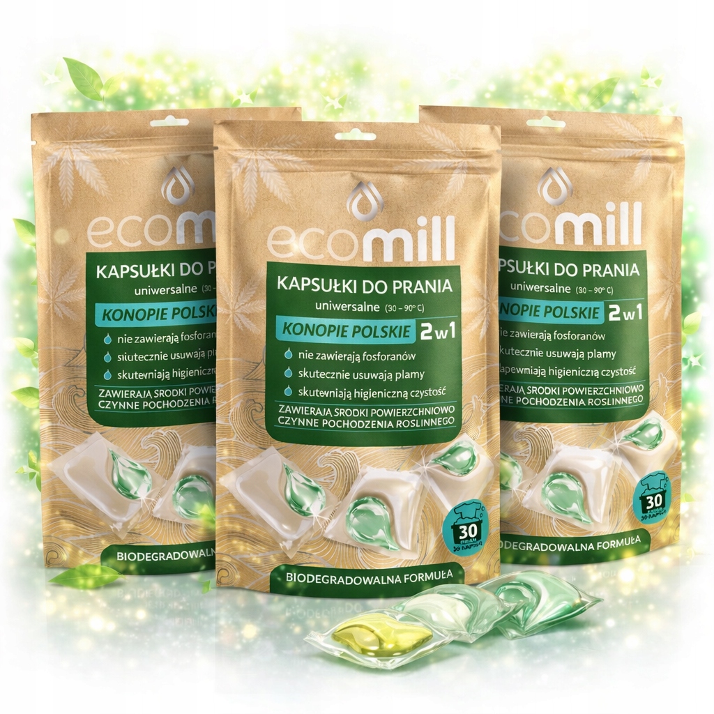 Levně Ecomill Kapsle na praní Konopí Polské 3x30 ks 2v1 – eko