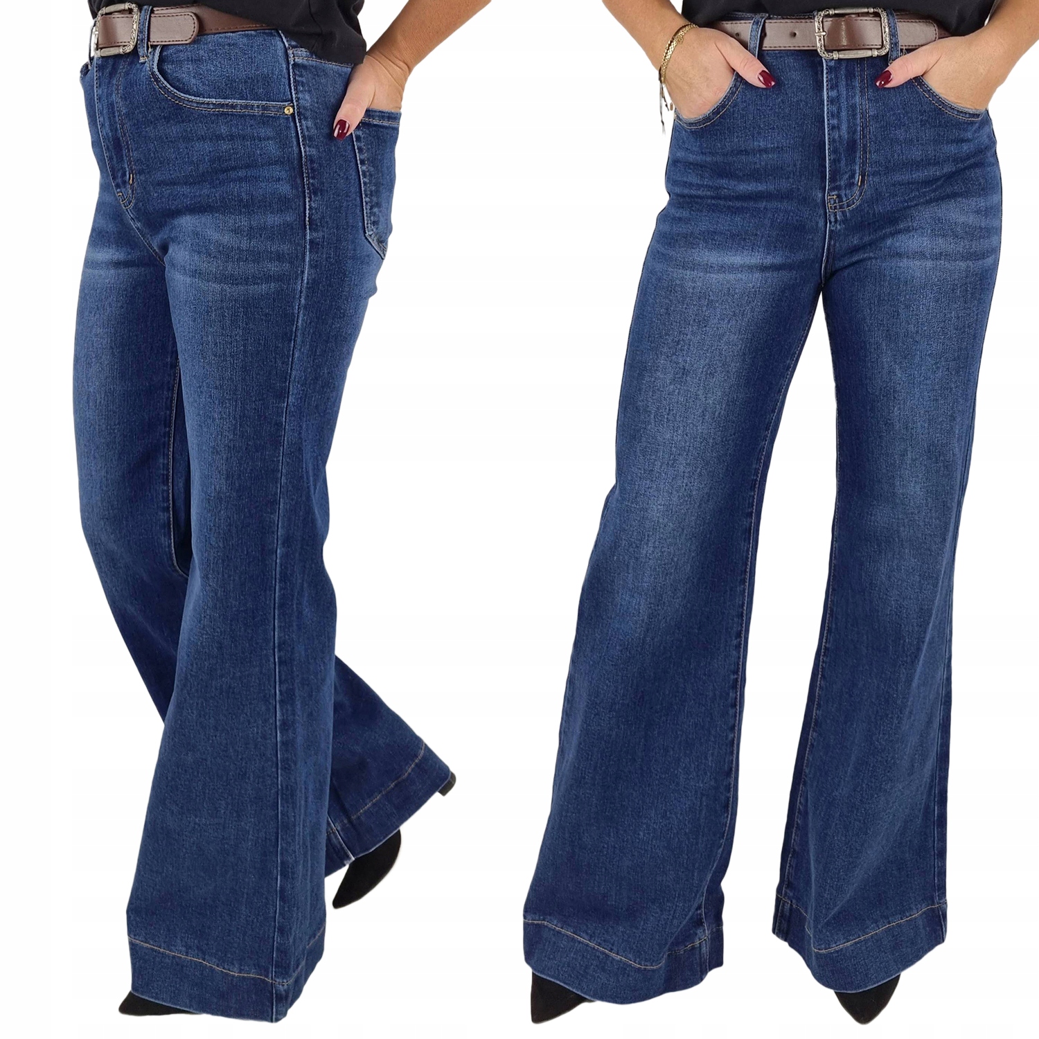 M.Sara Dámské Džínové Kalhoty Široké Nohavice Vysoký Pas 38/M