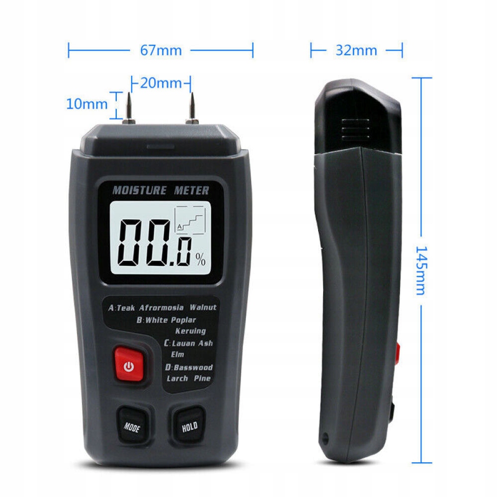 DETEKTOR WILGOCI W DREWNIE, MIERNIK WILGOTNOŚCI Z BATERIĄ 9 V, DO DREWNA Marka inna