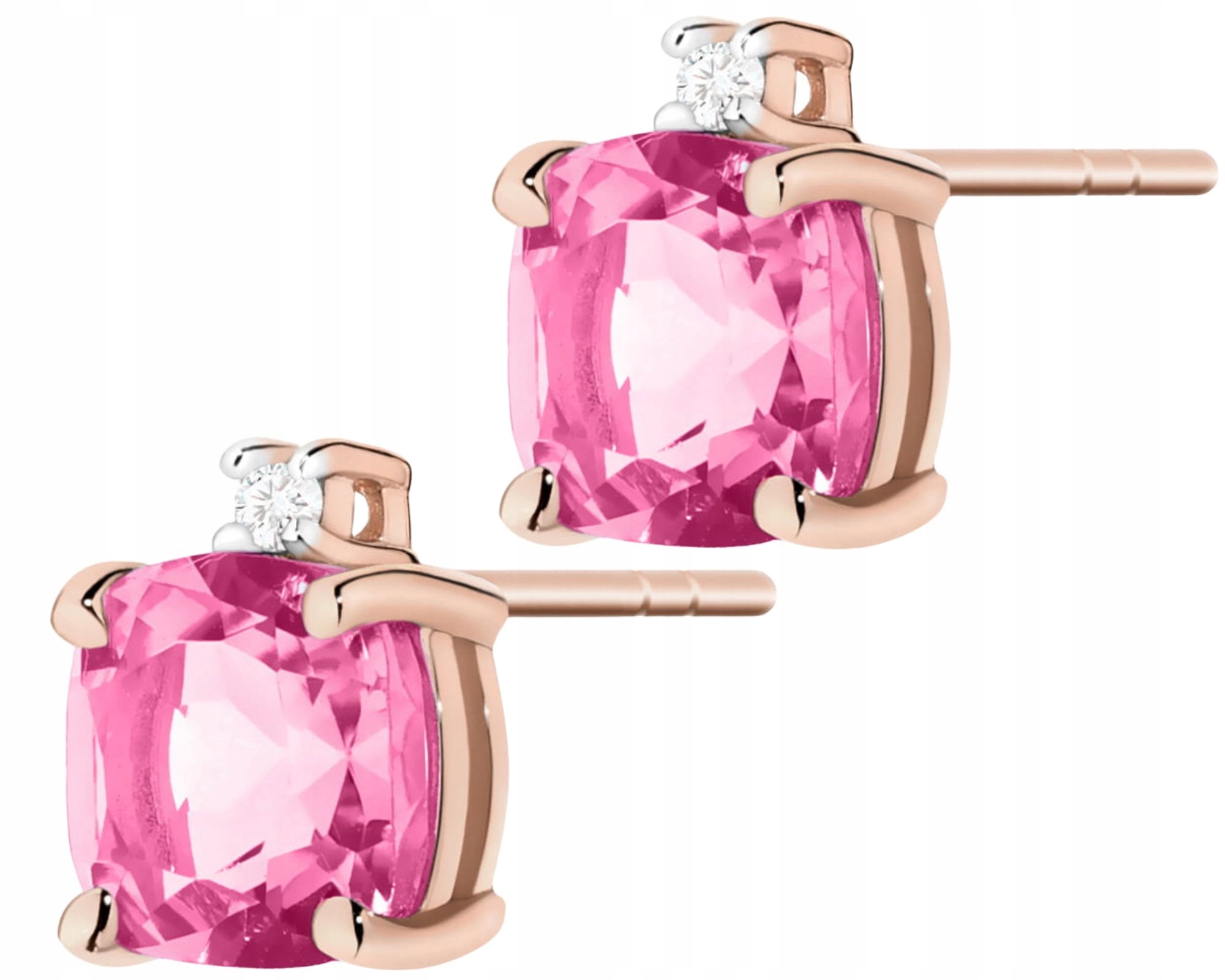 Růžové Zlato Náušnice S Růžovým Topazem A Brilianty Zlaté Tyčinky 585