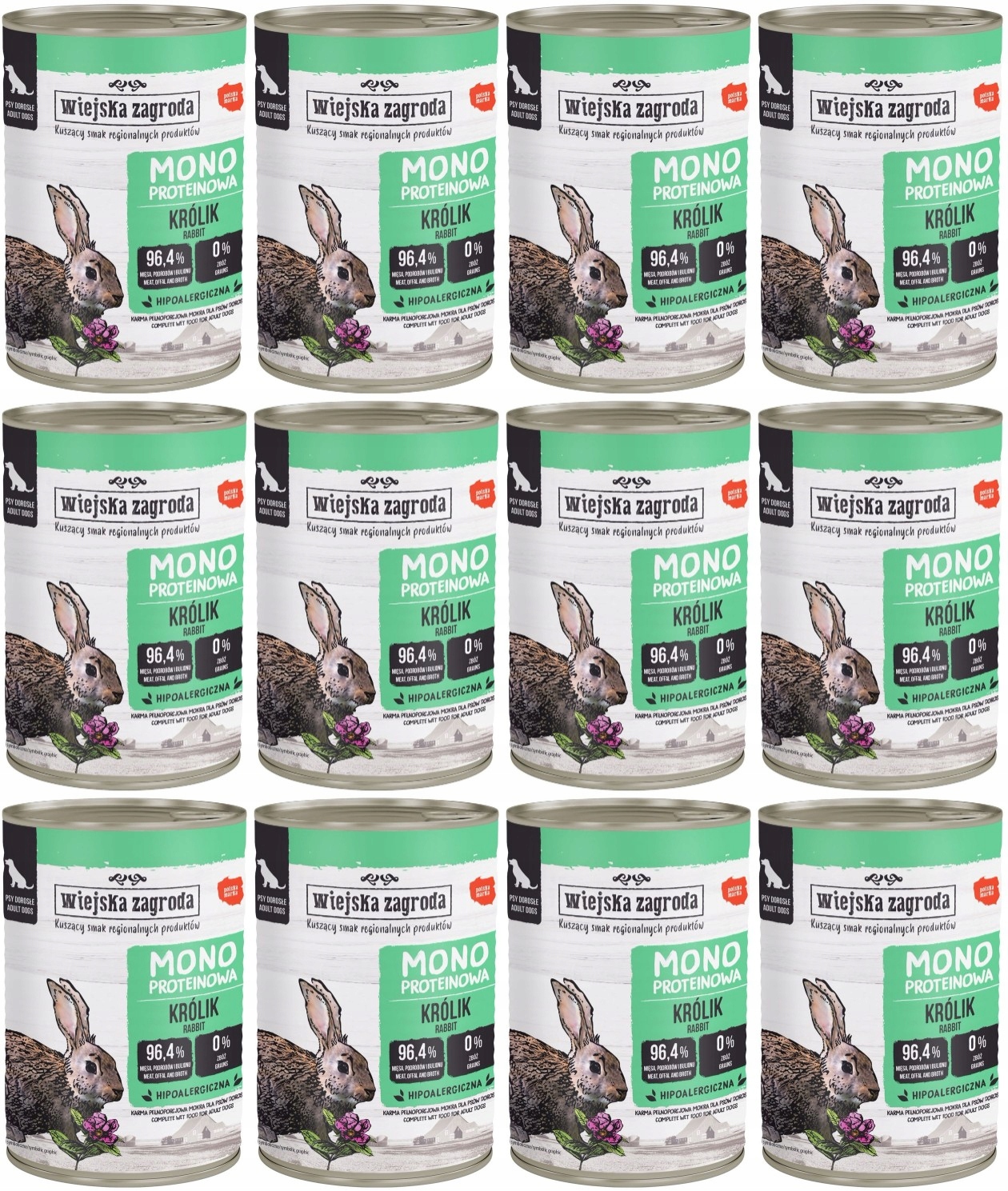 Wiejska Zagroda Monoproteinová králík 12 plechovek 400 g
