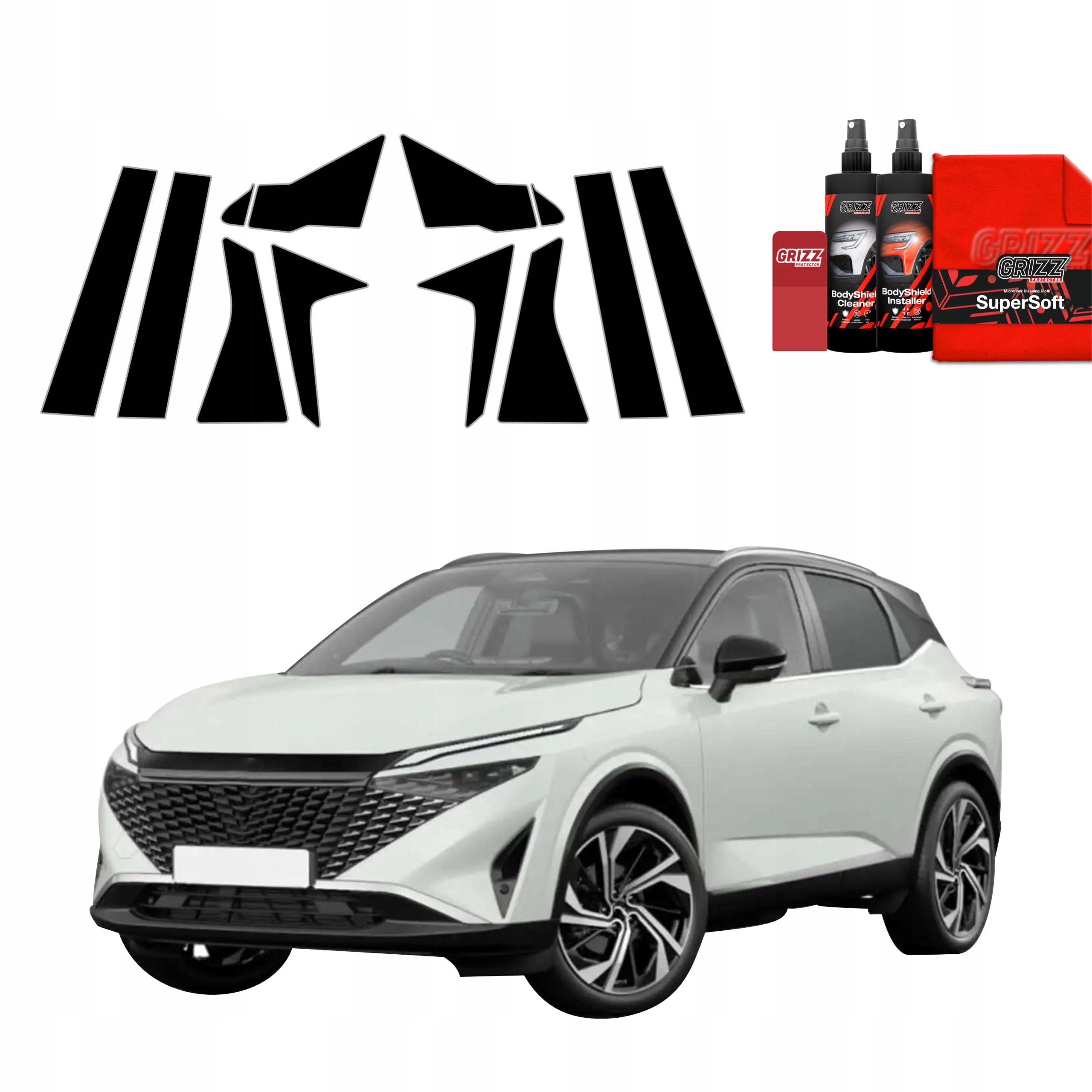 10v1 Černá fólie na sloupky pro Nissan Qashqai 3 Facelift (2024-2025)