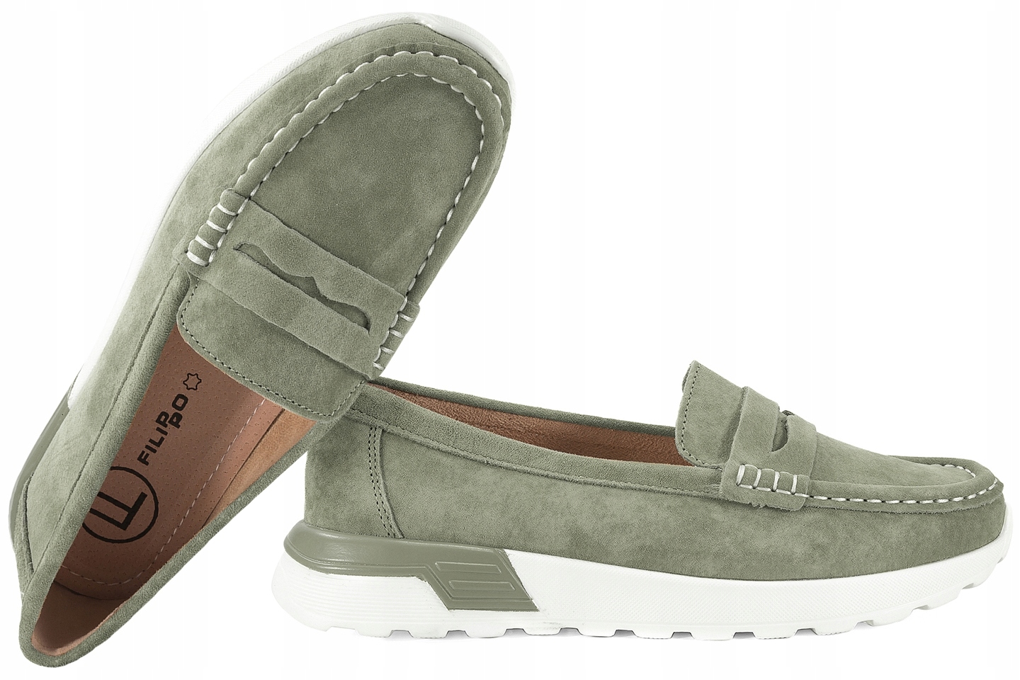 Filippo DP7528 Mokasíny Na Platformě Semišové Polobotky Kůže 40 Khaki