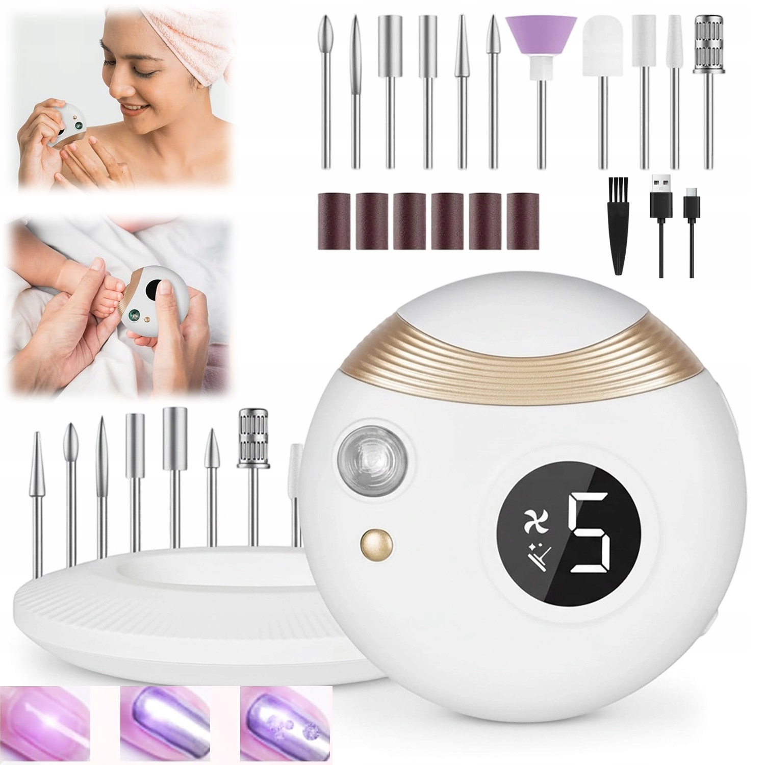 Elektrický Odstřihovač Nehtů Sada Základna Kartáček 11 Hlavic